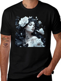 Floral Woman Graphic Tee - Black Unisex T-Shirt