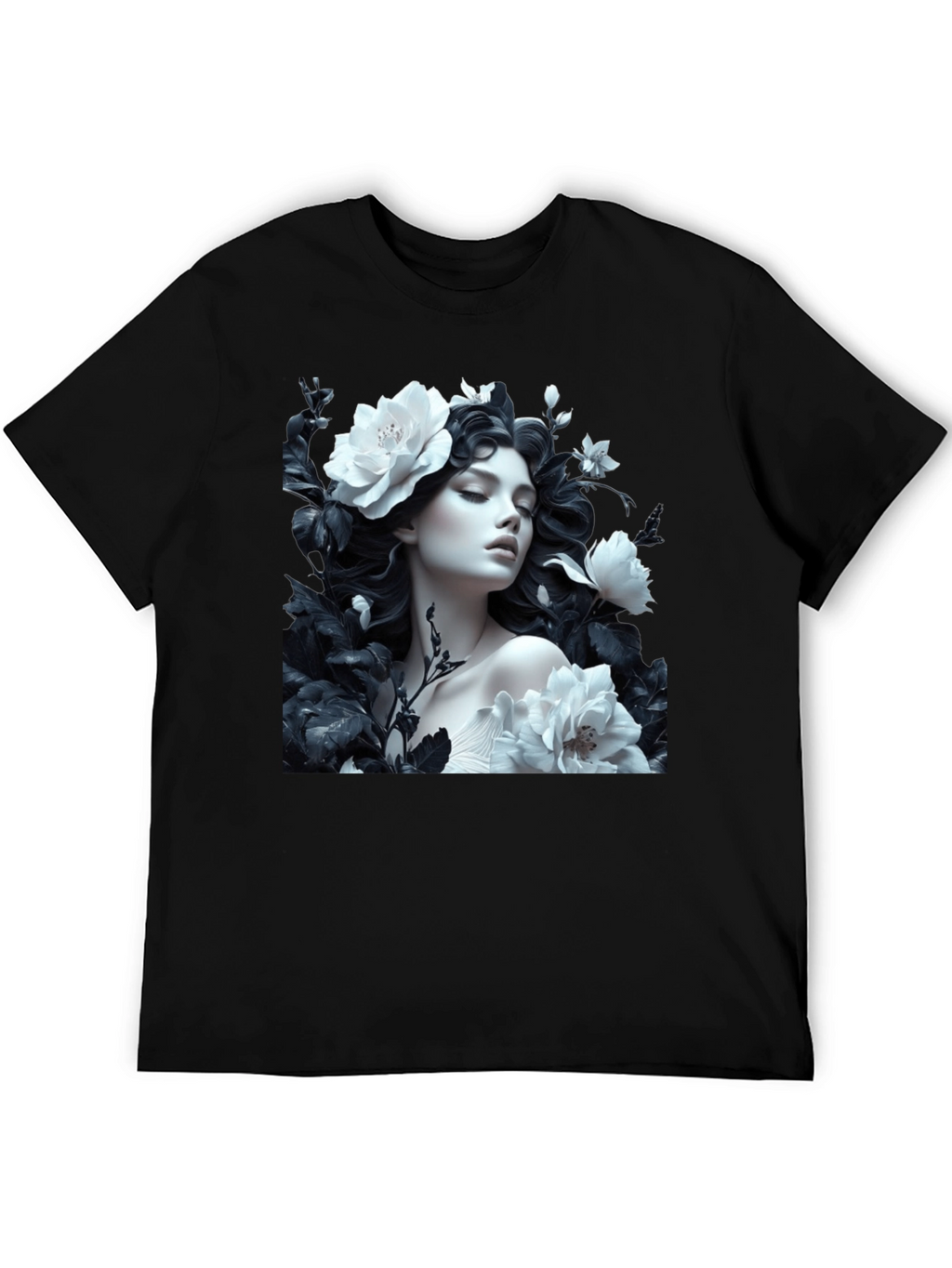 Floral Woman Graphic Tee - Black Unisex T-Shirt