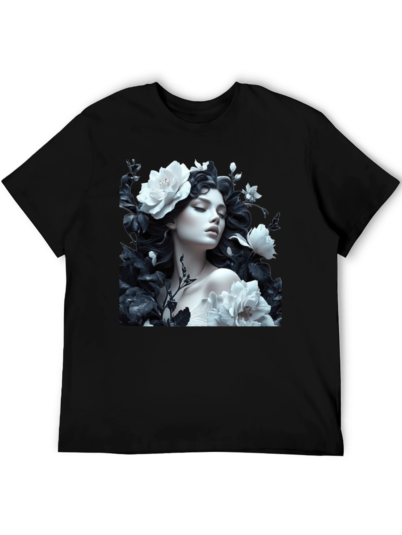 Floral Woman Graphic Tee - Black Unisex T-Shirt