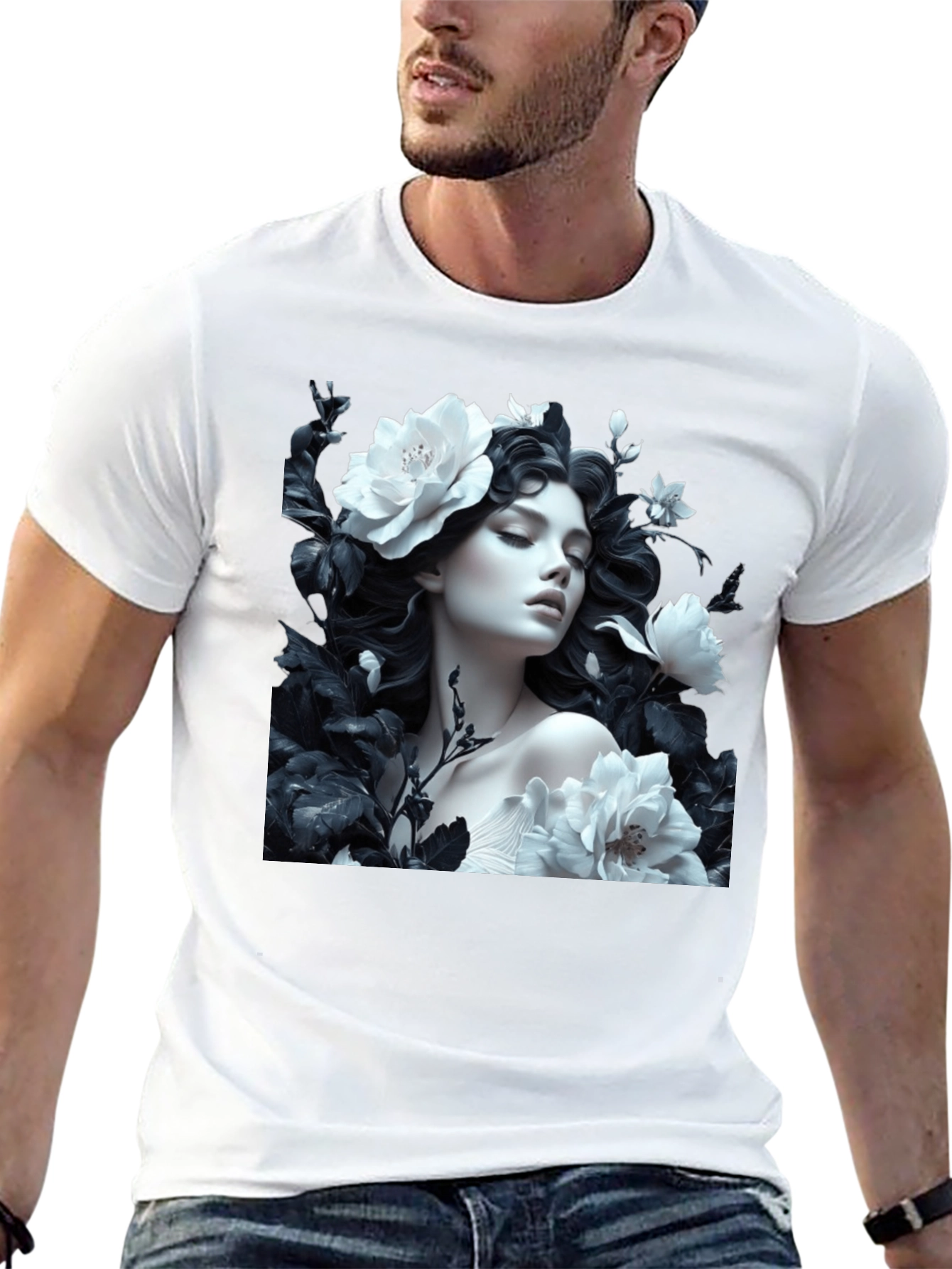 Floral Woman Graphic Tee - Black Unisex T-Shirt