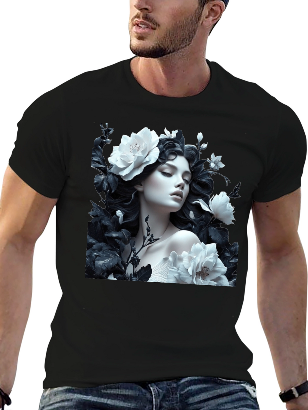 Floral Woman Graphic Tee - Black Unisex T-Shirt
