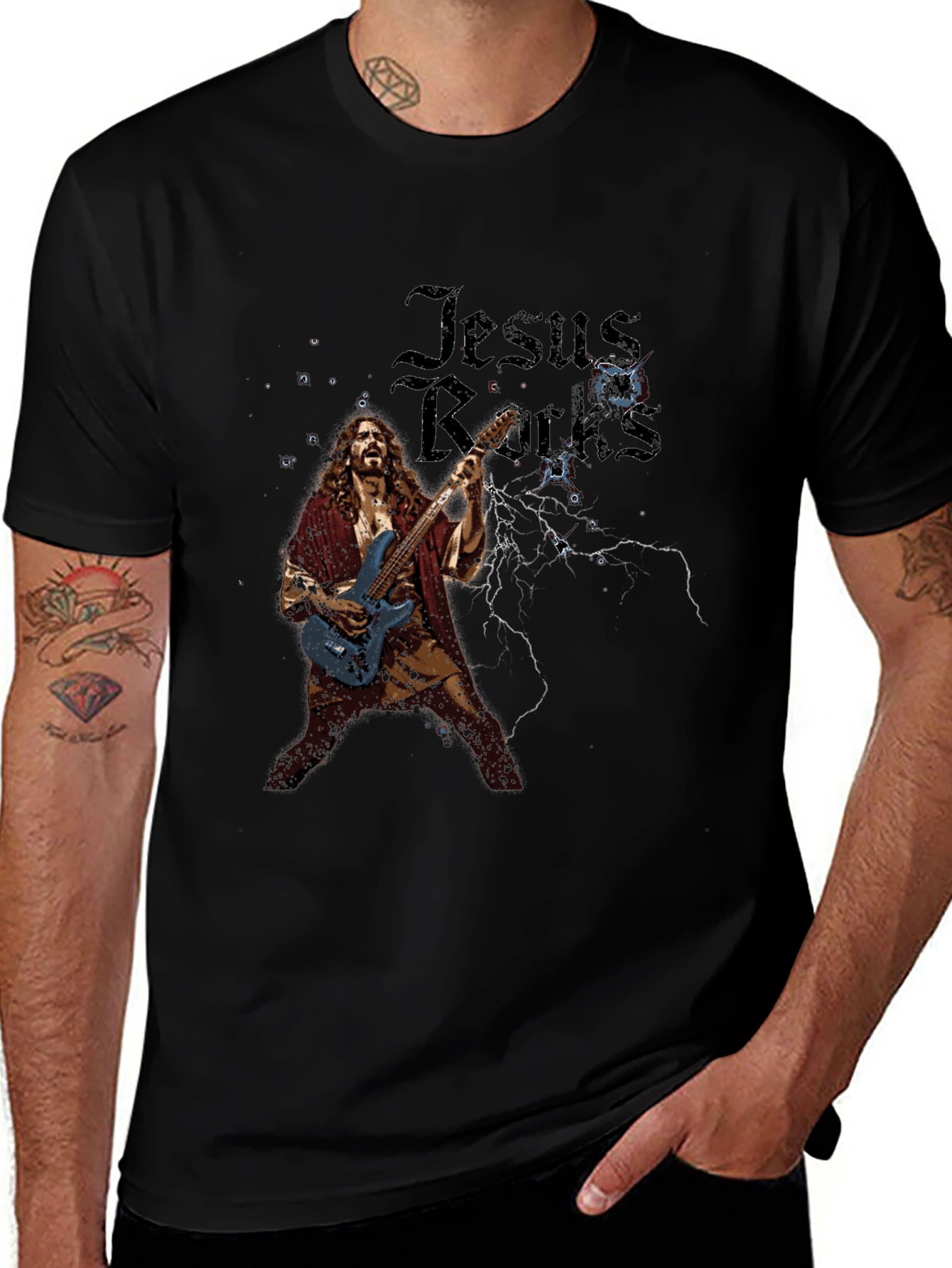 Jesus Rocks T-Shirt - Black Graphic Tee