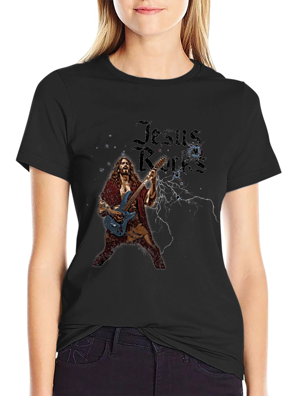 Jesus Rocks T-Shirt - Black Graphic Tee