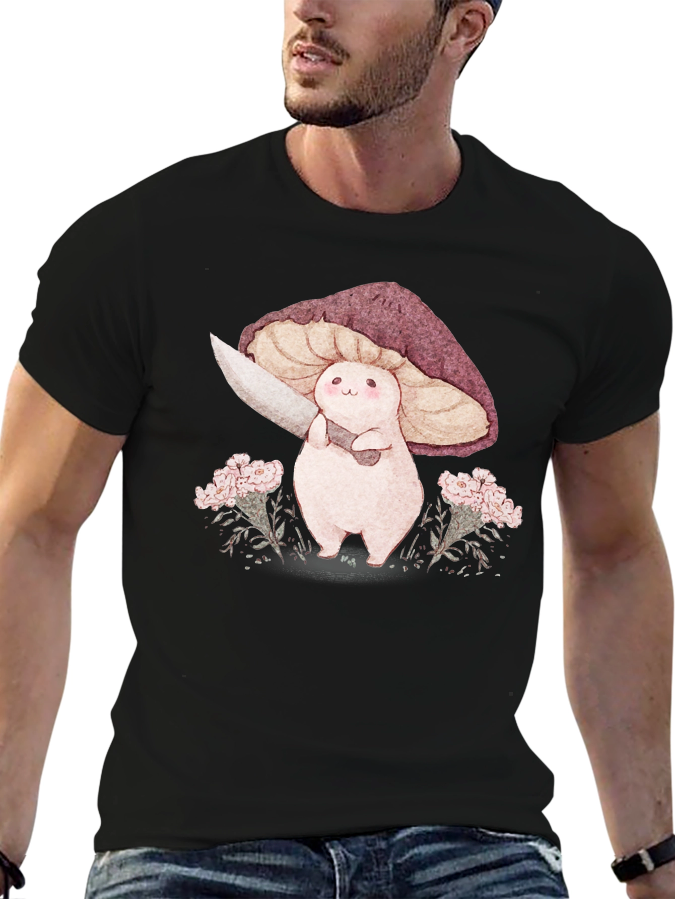 Mushroom with Knife Graphic Tee