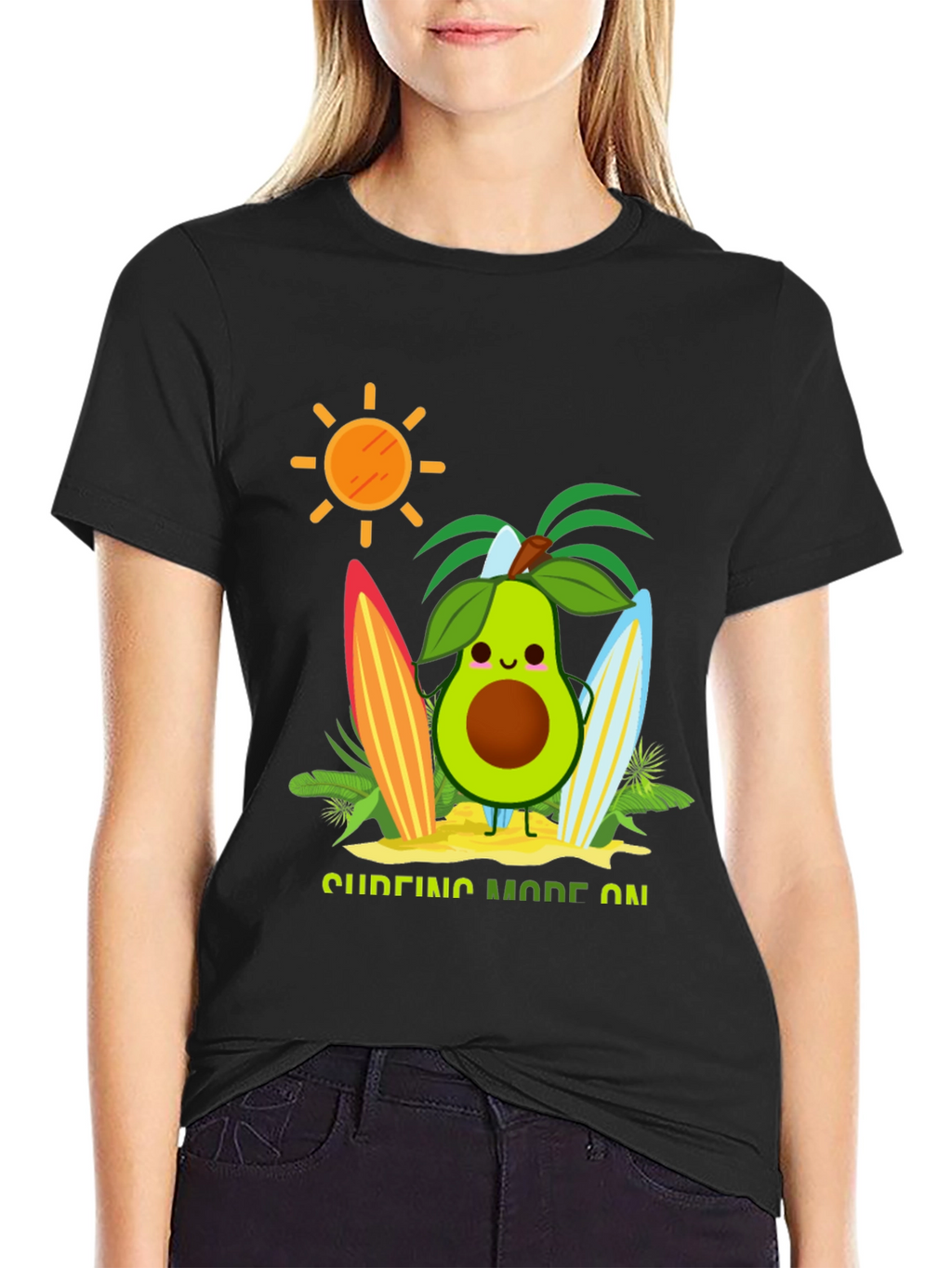 Avocado Surfing Mode On T-Shirt