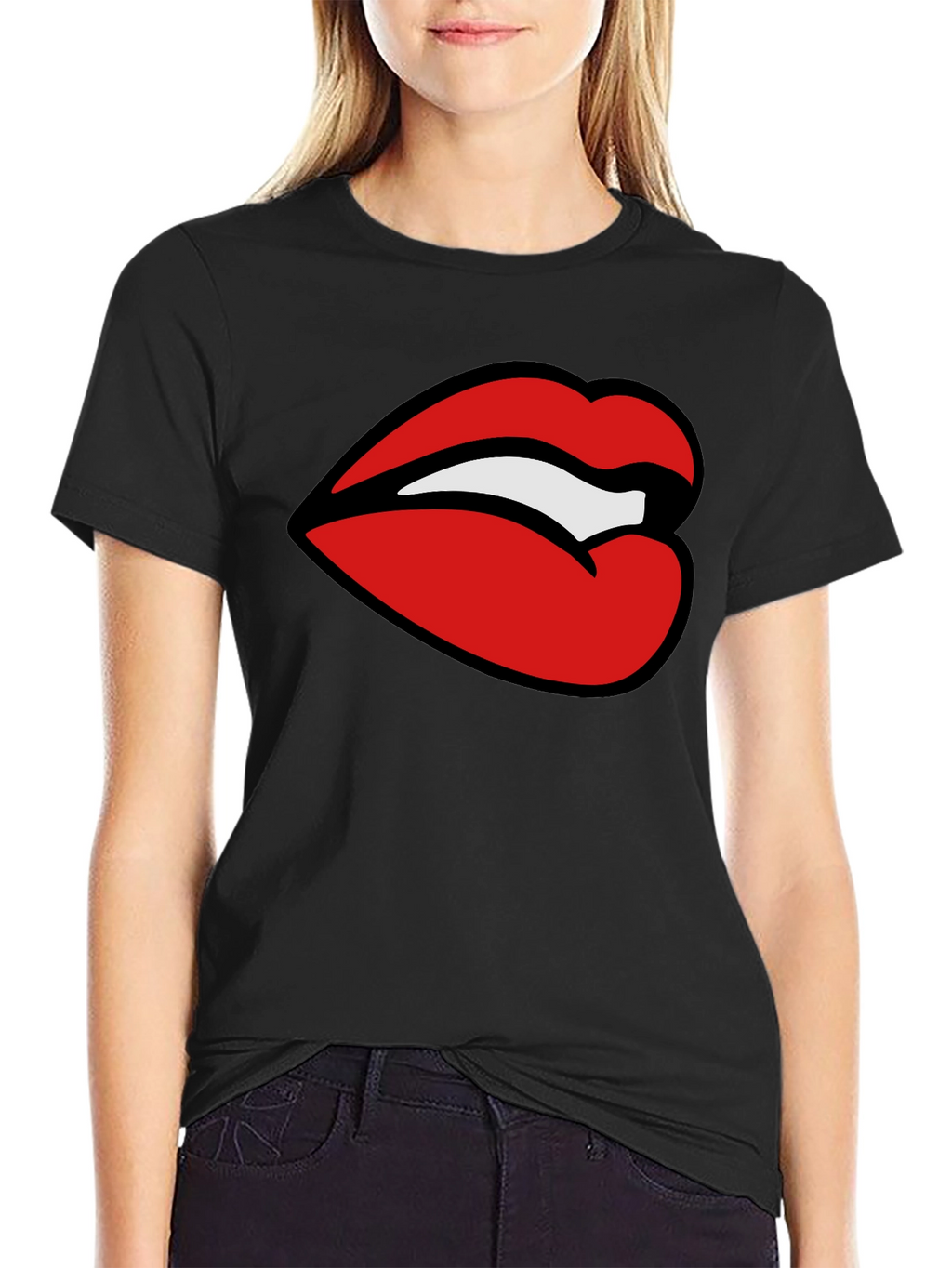 Bold Lips Graphic Tee - Stylish Black T-Shirt