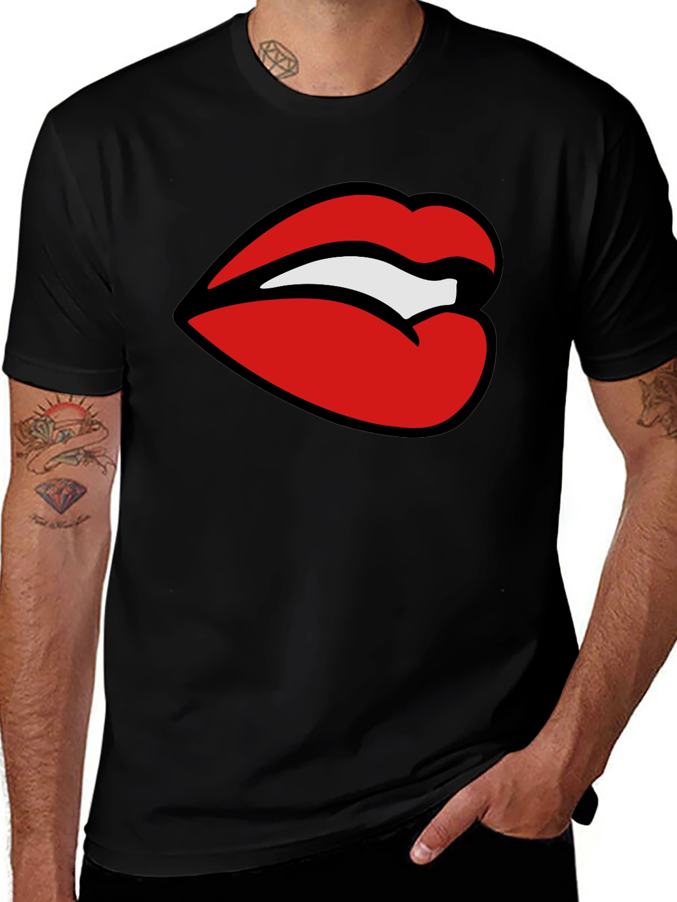 Bold Lips Graphic Tee - Stylish Black T-Shirt