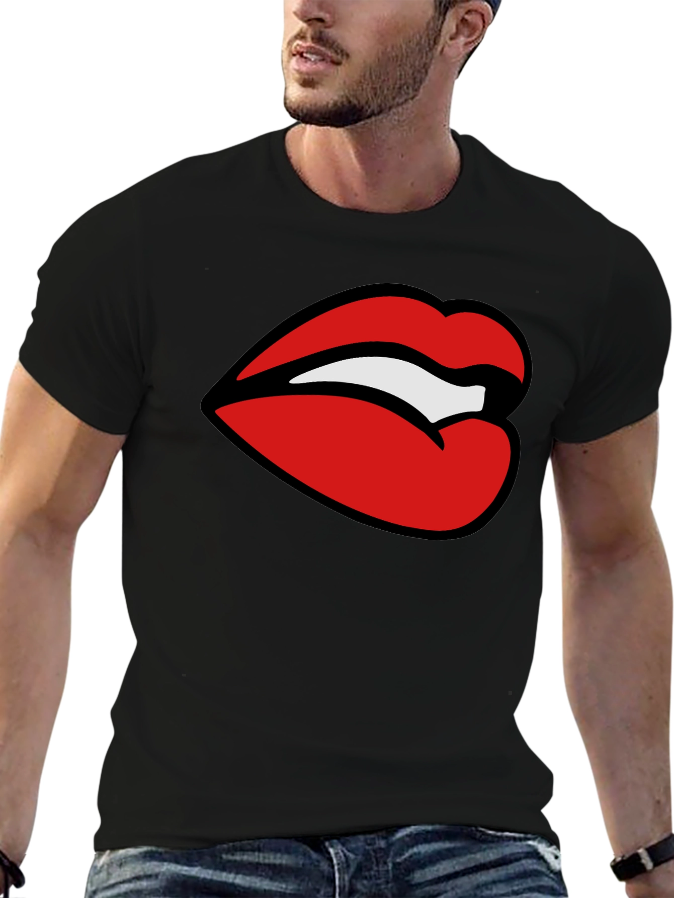 Bold Lips Graphic Tee - Stylish Black T-Shirt