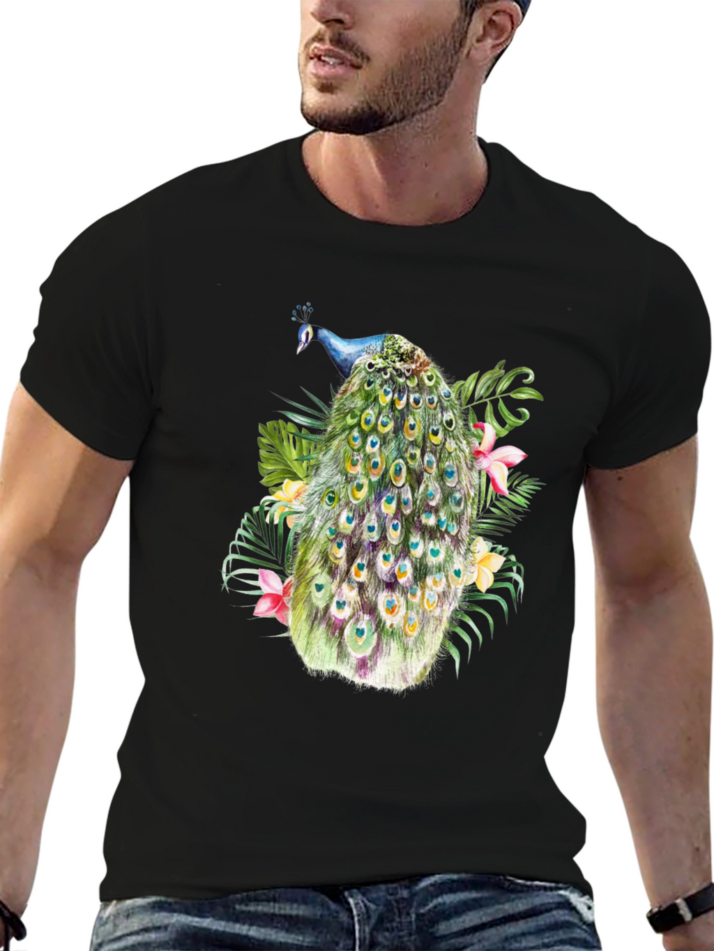 Peacock Graphic Black T-Shirt