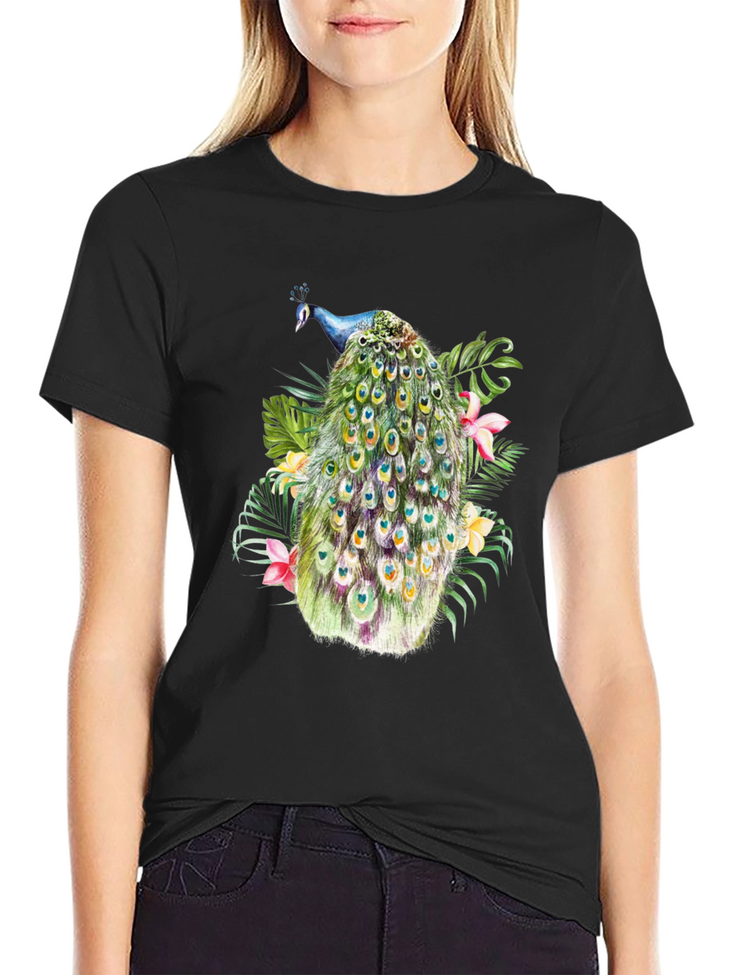 Peacock Graphic Black T-Shirt