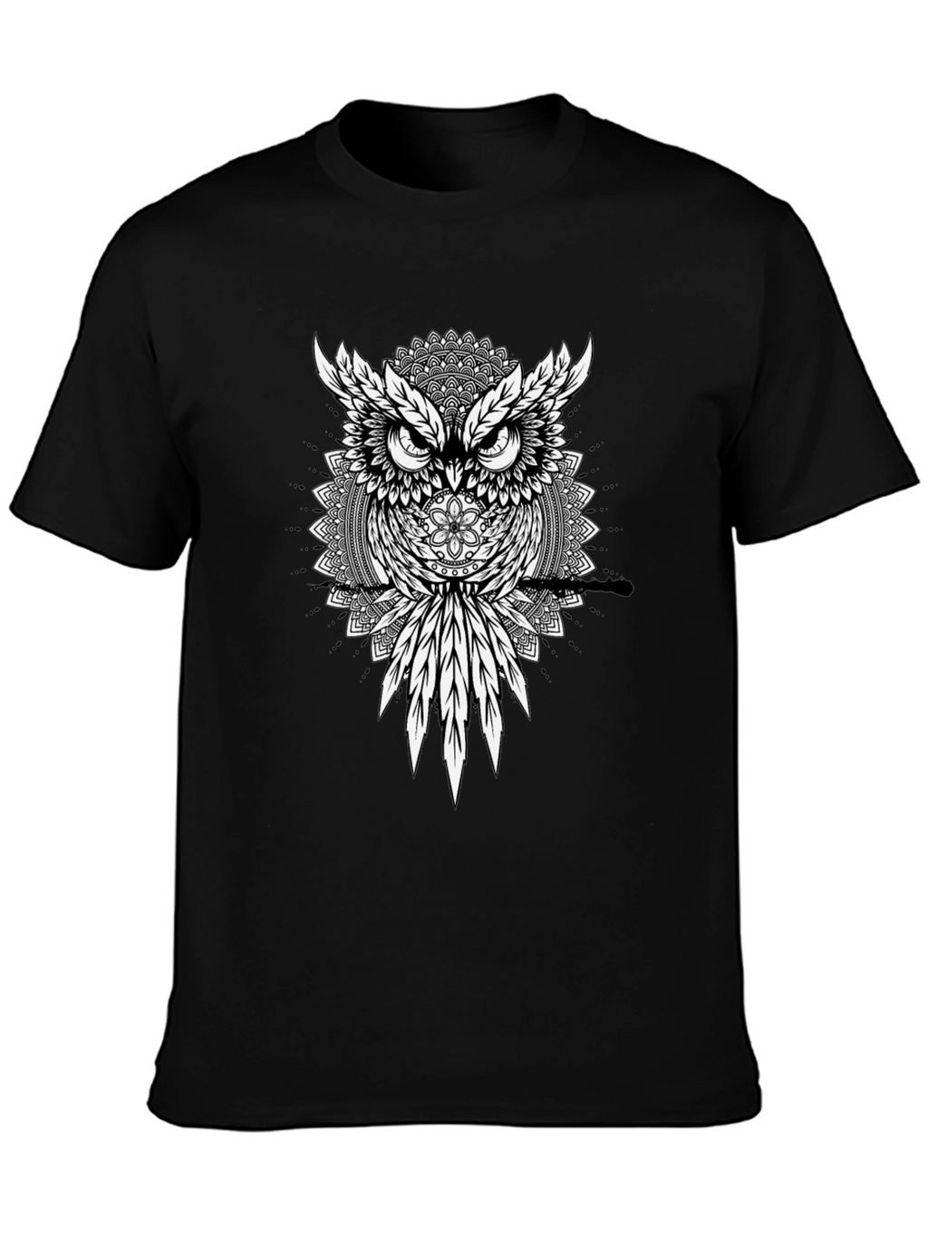 Owl Mandala Graphic Print Black T-Shirt