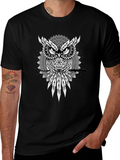 Owl Mandala Graphic Print Black T-Shirt
