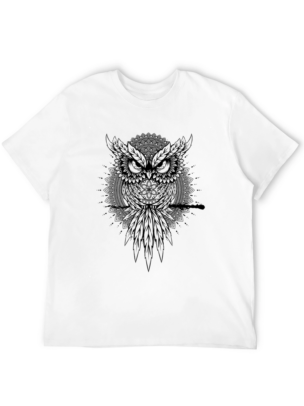 Owl Mandala Graphic Print Black T-Shirt