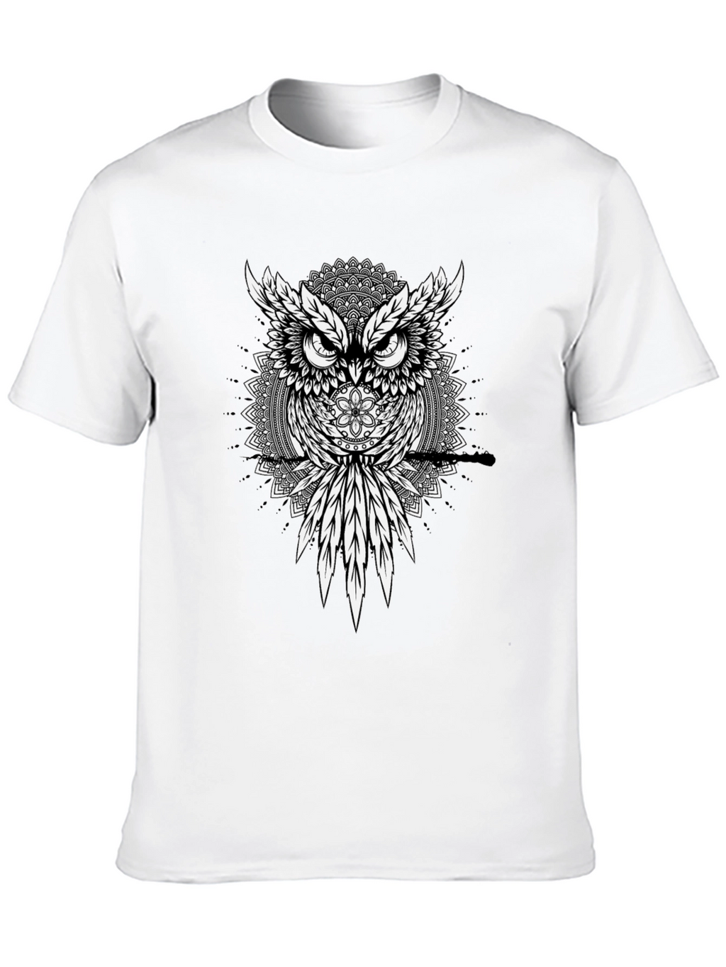 Owl Mandala Graphic Print Black T-Shirt