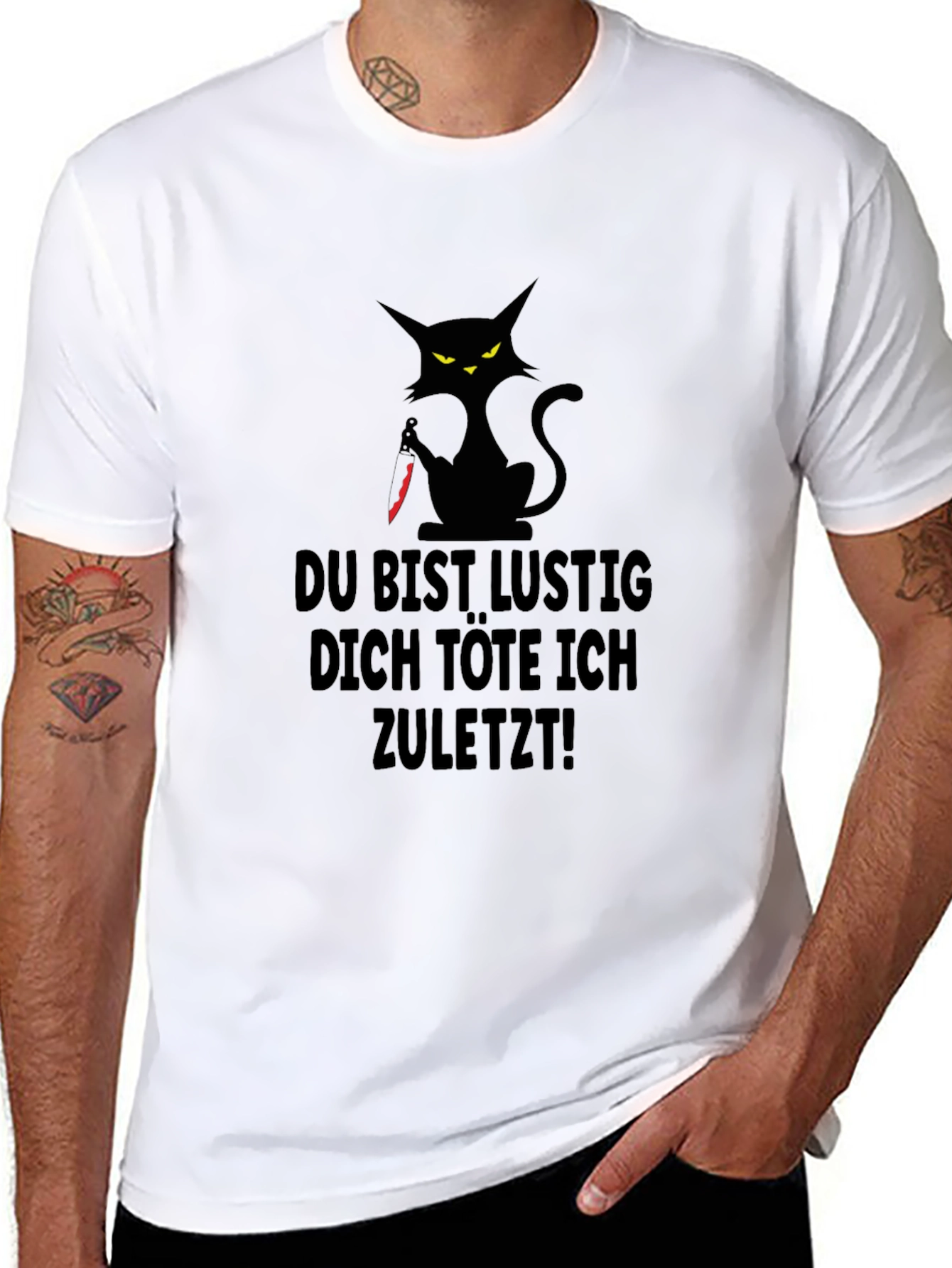 Black Cat German Phrase Graphic T-Shirt