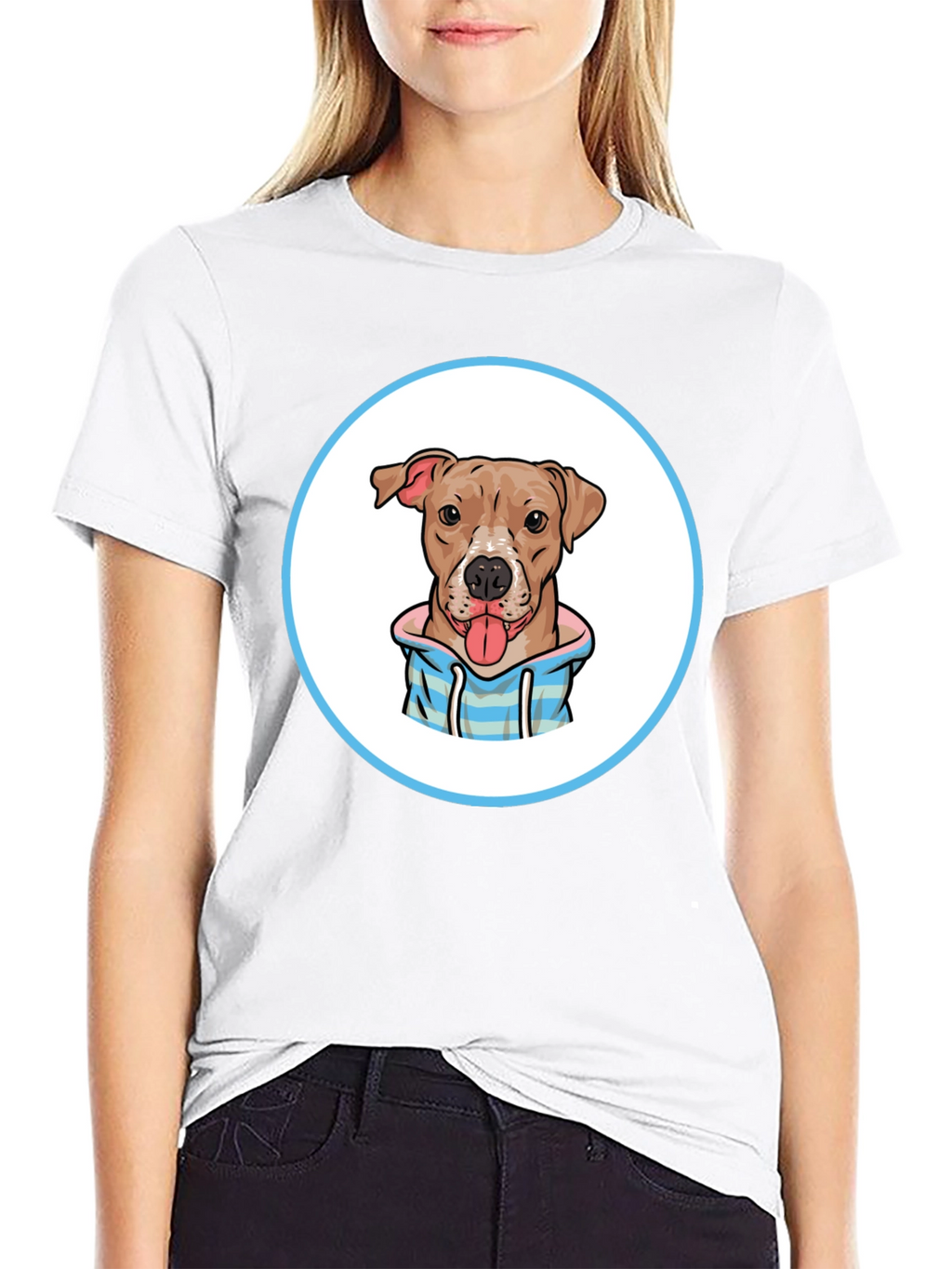Dog Cartoon Print Black T-Shirt