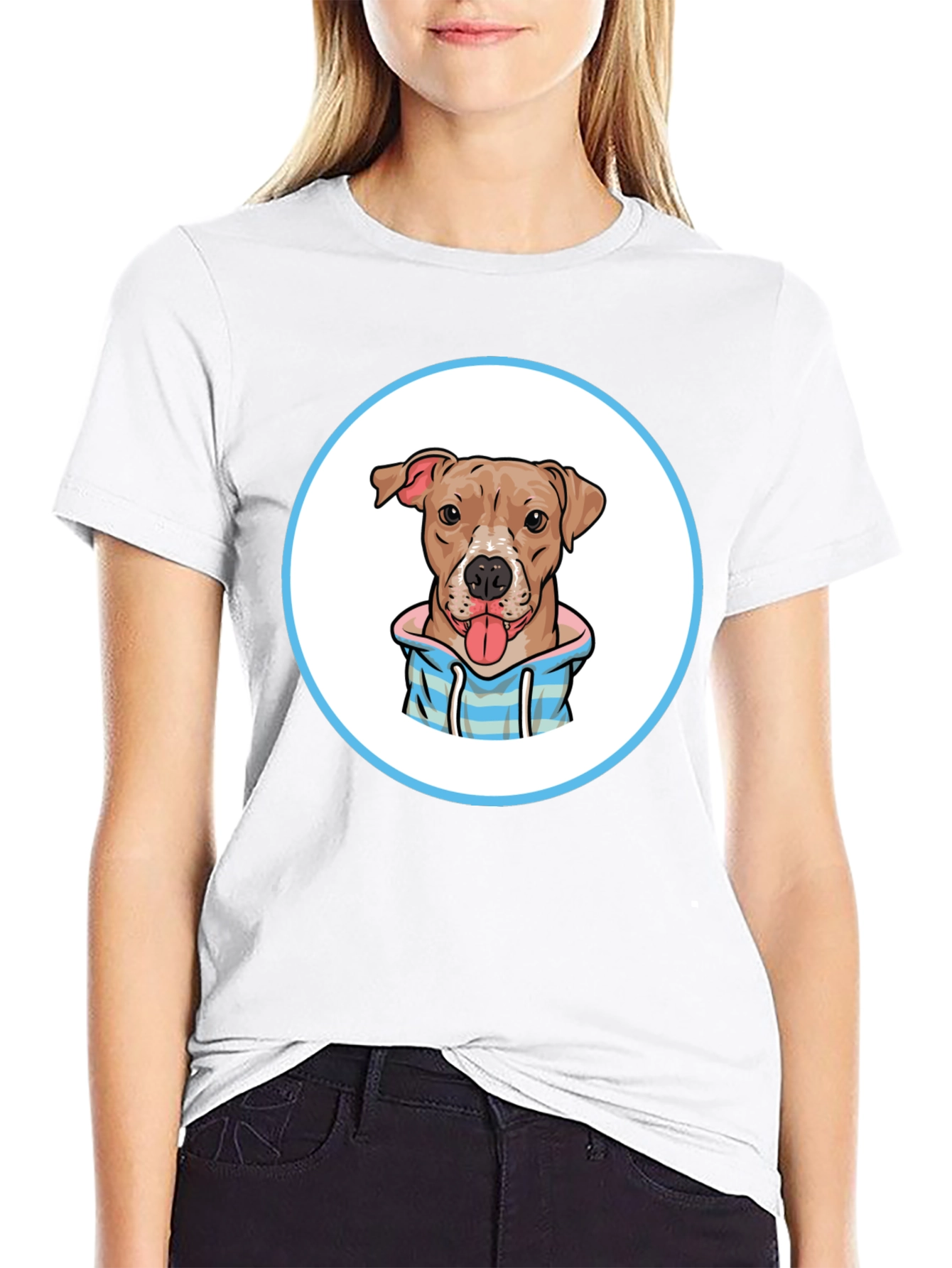 Dog Cartoon Print Black T-Shirt