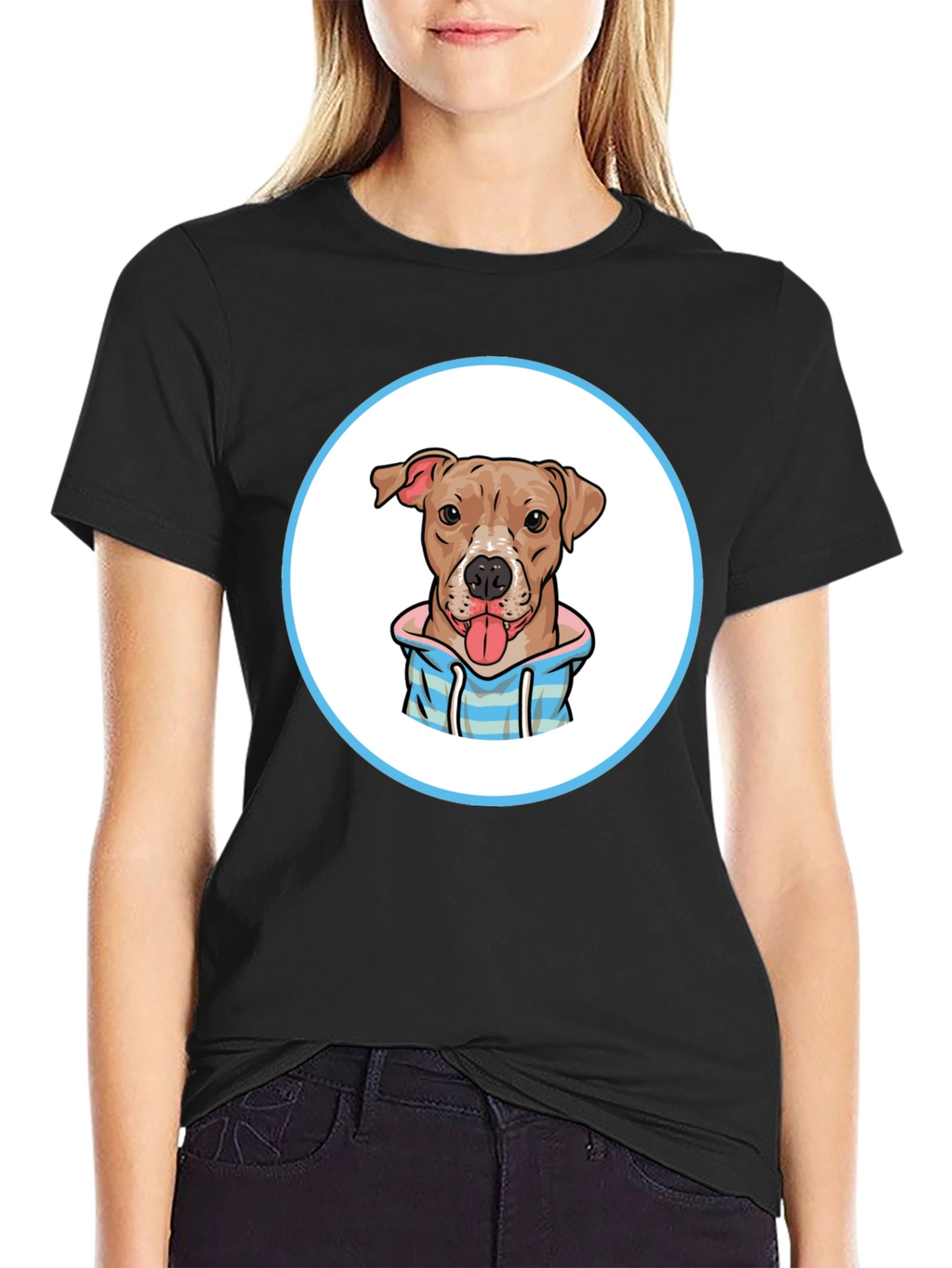 Dog Cartoon Print Black T-Shirt