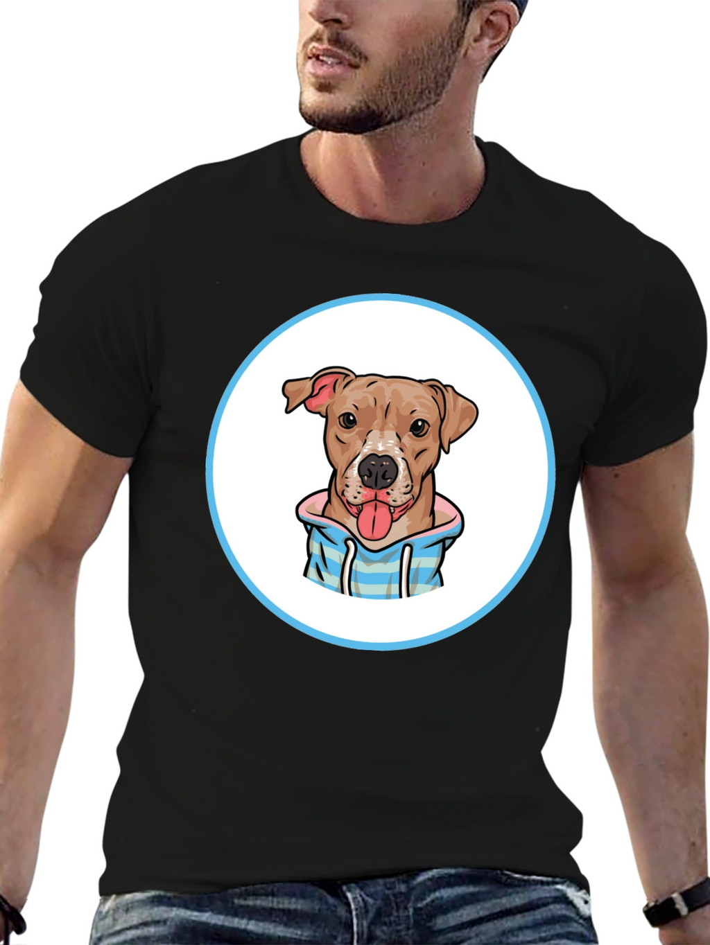 Dog Cartoon Print Black T-Shirt