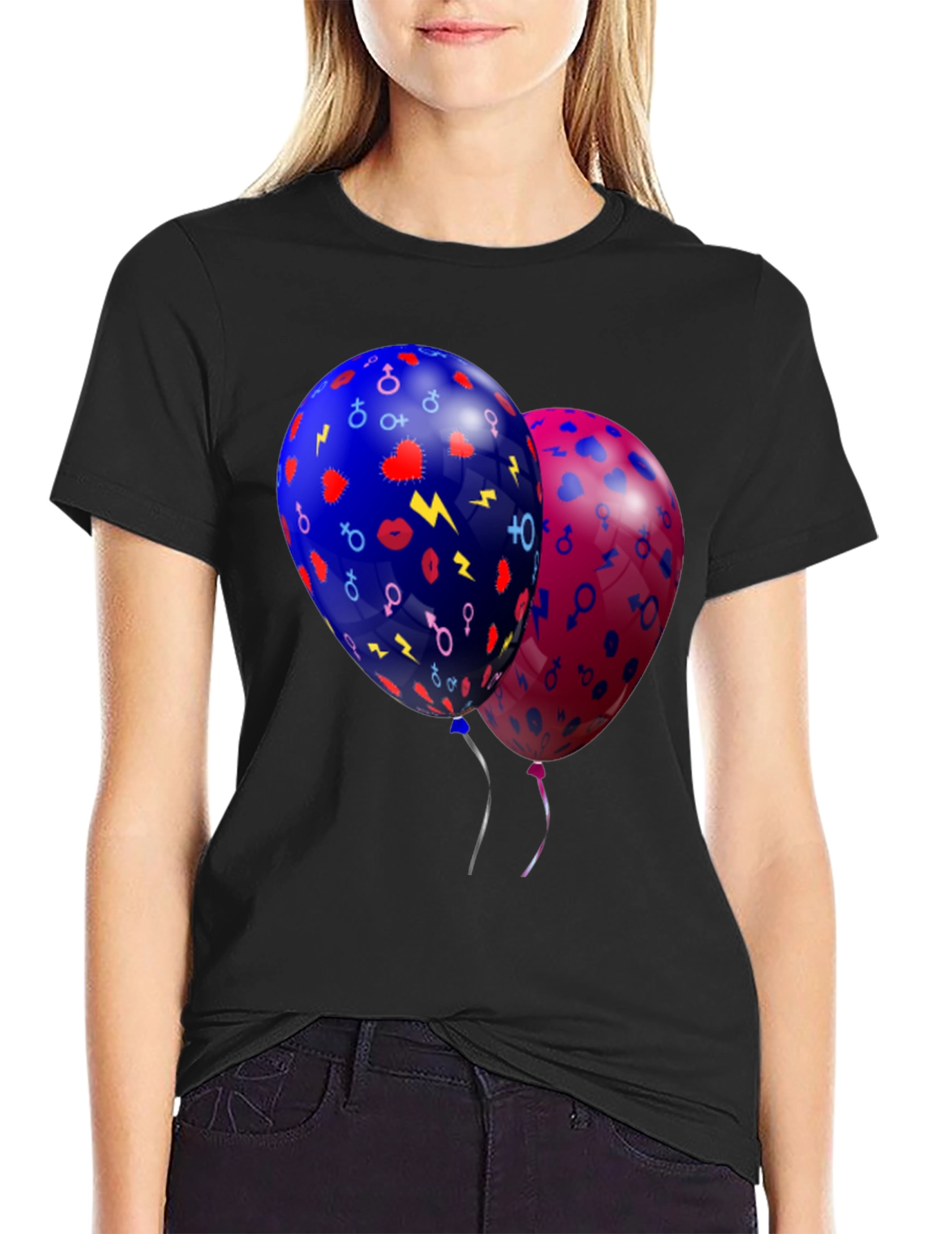 Stylish Balloons Graphic Black T-Shirt