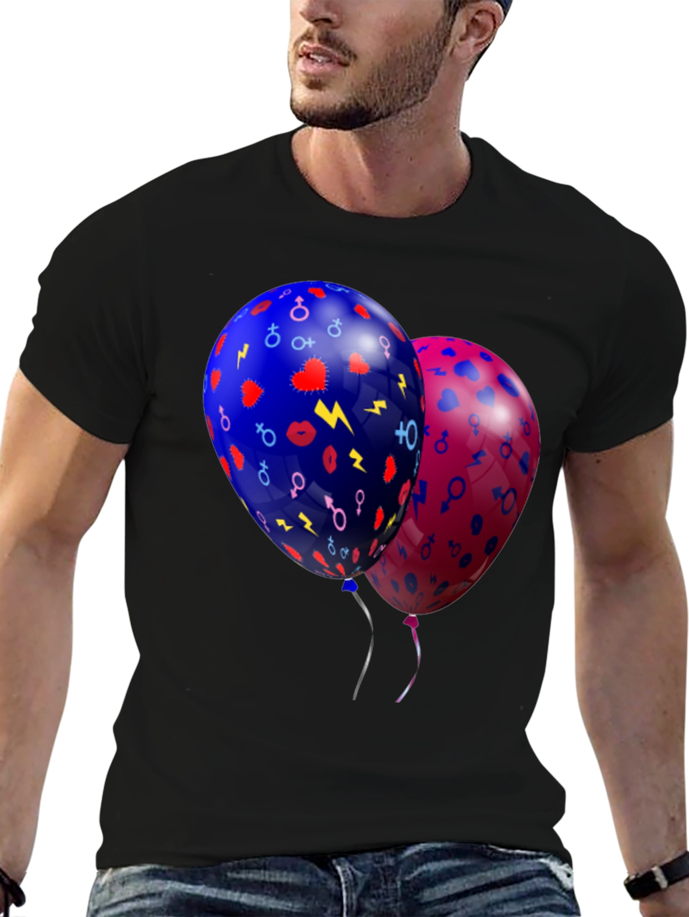 Stylish Balloons Graphic Black T-Shirt