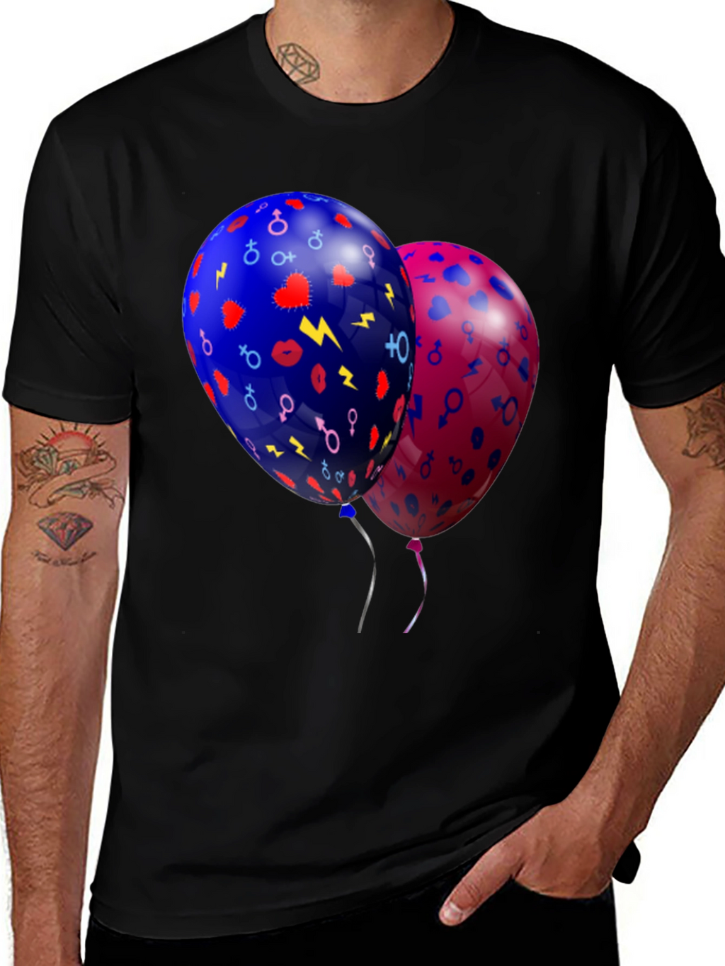 Stylish Balloons Graphic Black T-Shirt