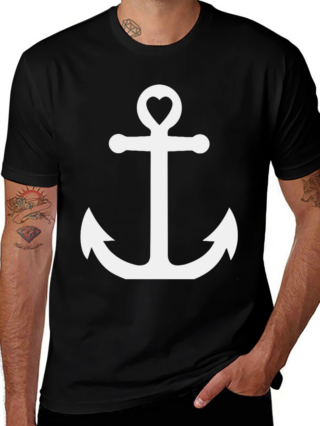 Anchor Heart Graphic Tee - Black Cotton T-Shirt