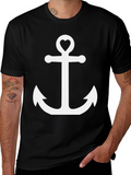 Anchor Heart Graphic Tee - Black Cotton T-Shirt