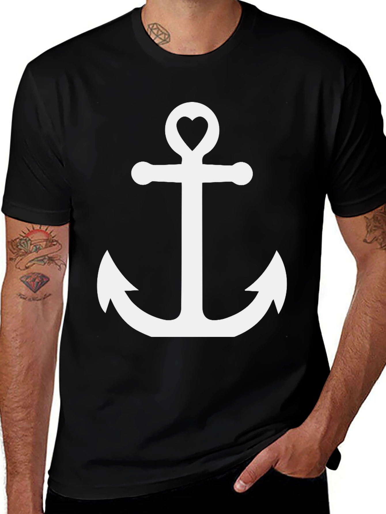 Anchor Heart Graphic Tee - Black Cotton T-Shirt