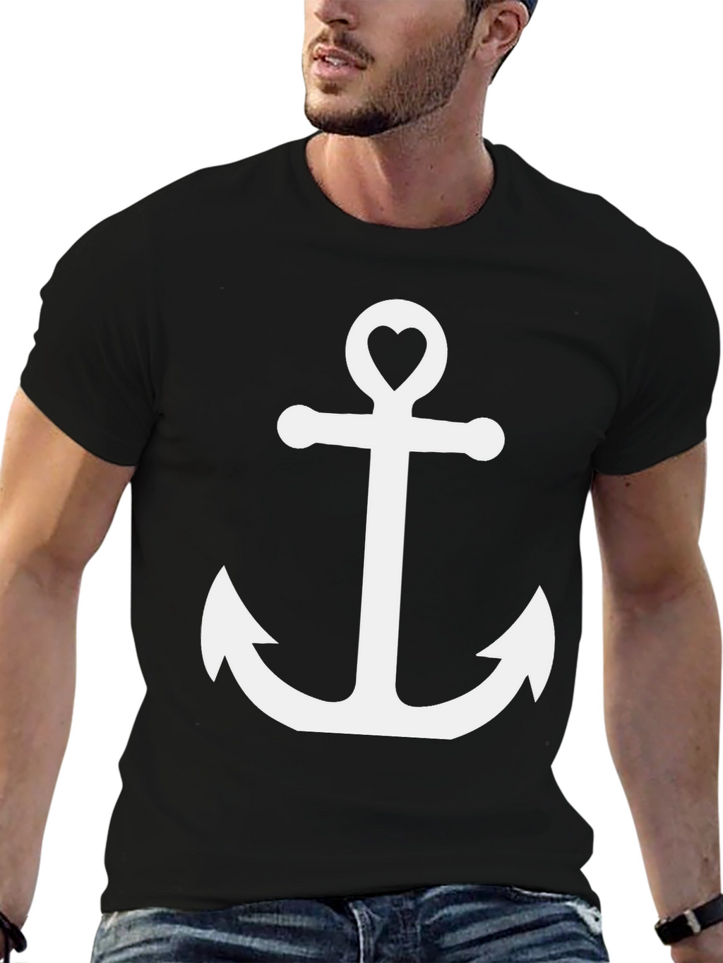 Anchor Heart Graphic Tee - Black Cotton T-Shirt
