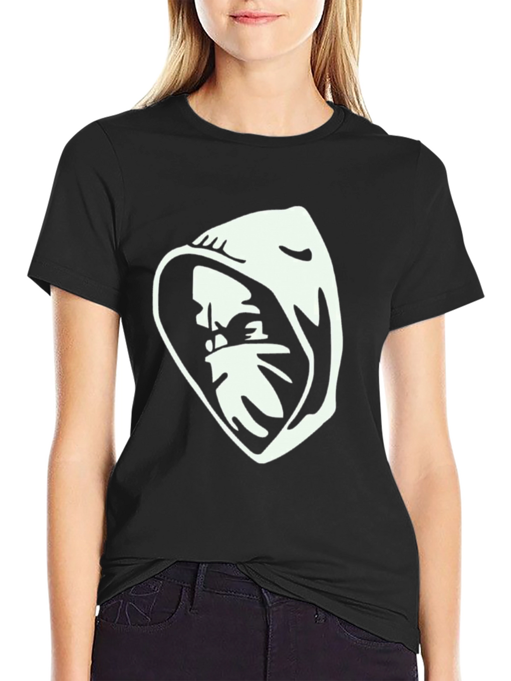 Hooded Figure Graphic T-Shirt - Black