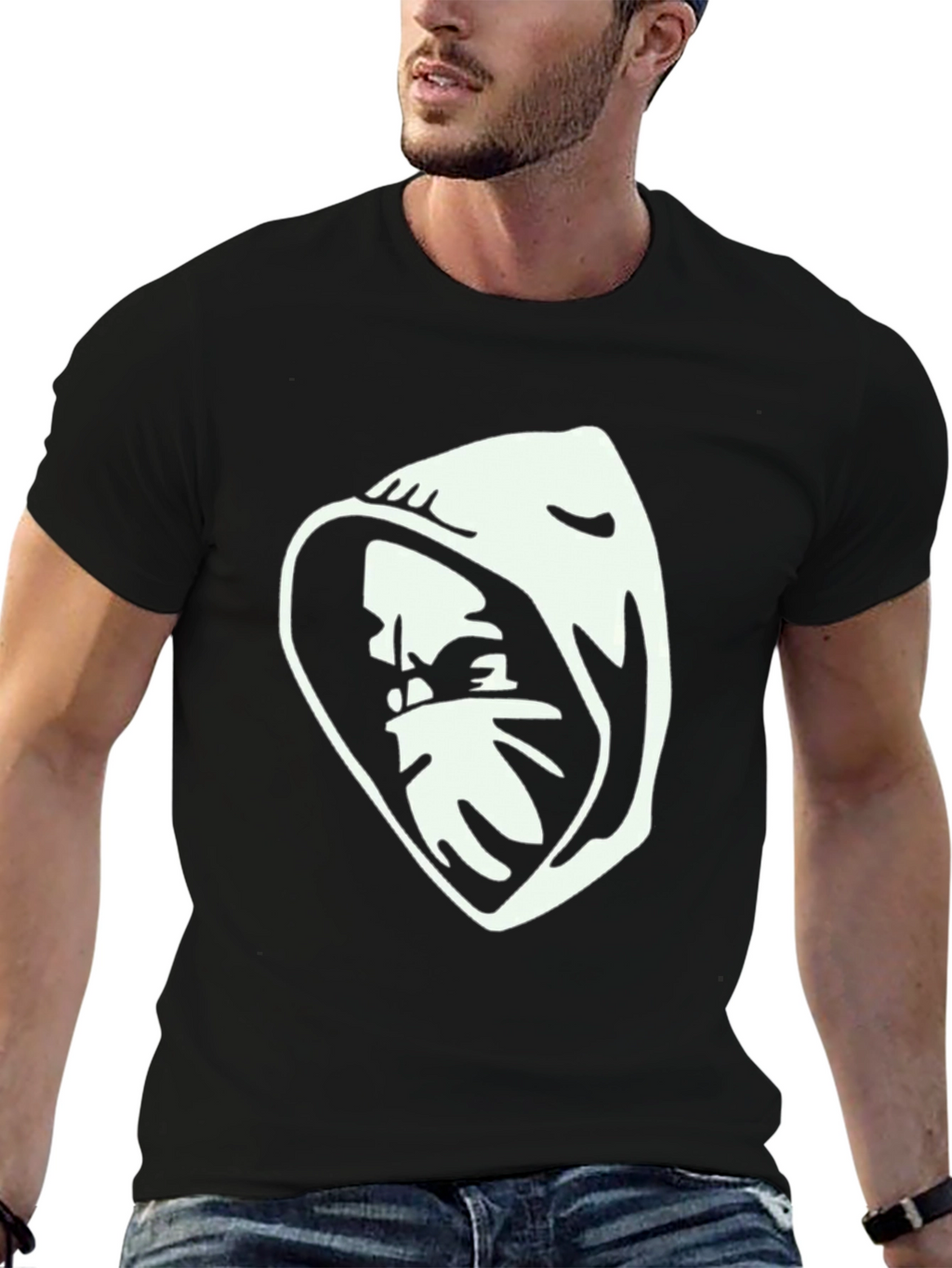 Hooded Figure Graphic T-Shirt - Black