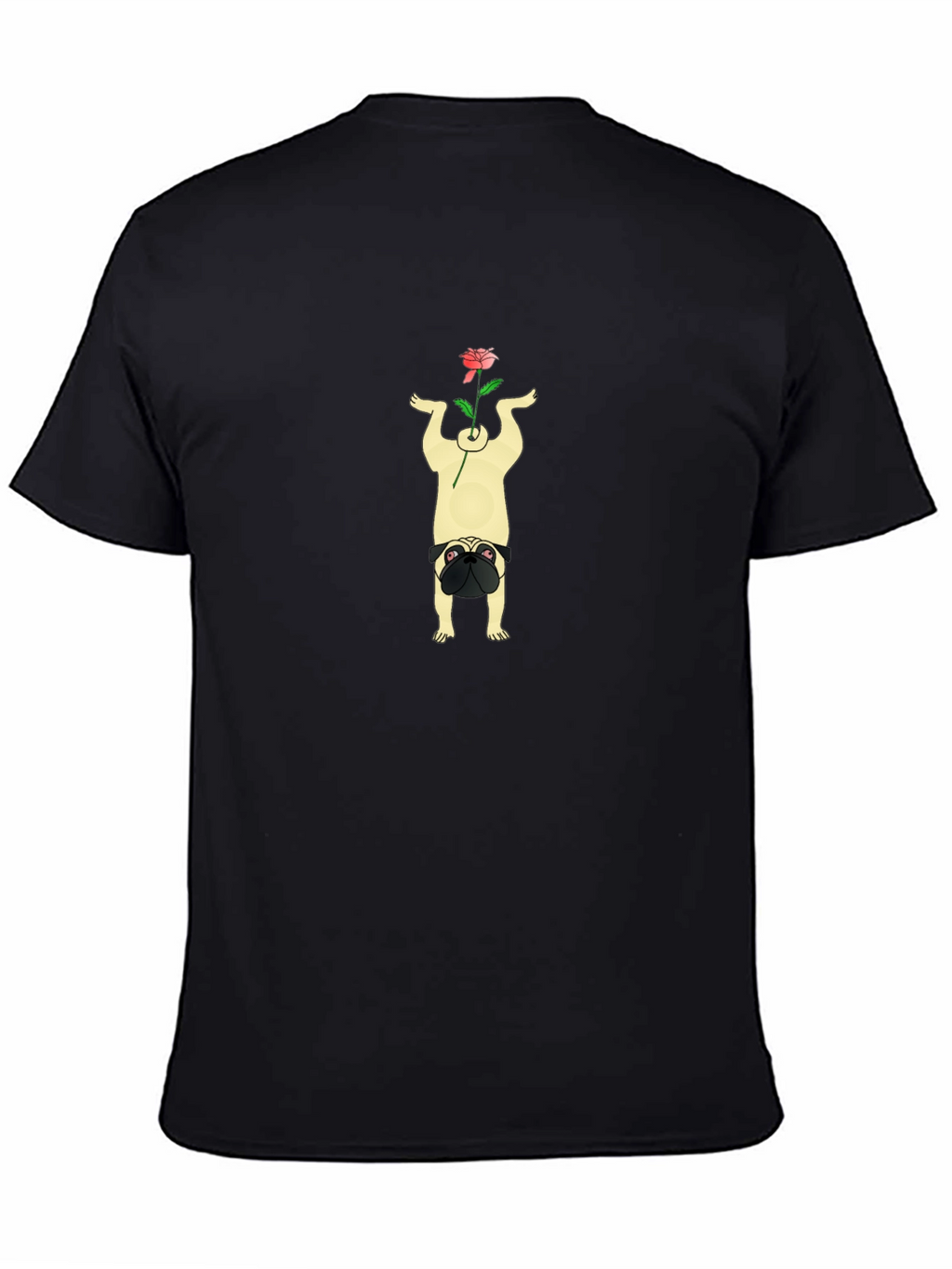 Pug Yoga Pose Rose Graphic Tee - Black