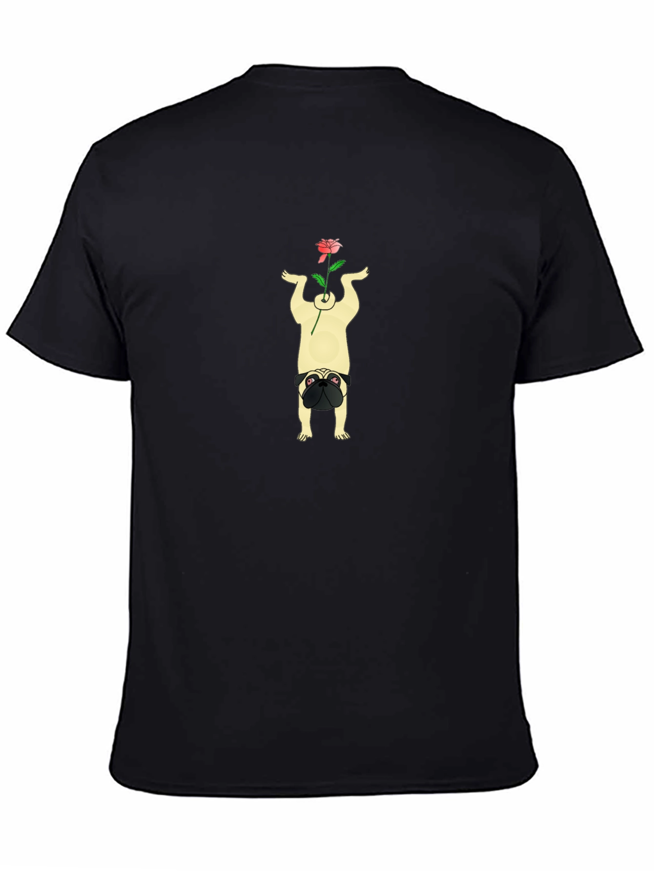Pug Yoga Pose Rose Graphic Tee - Black
