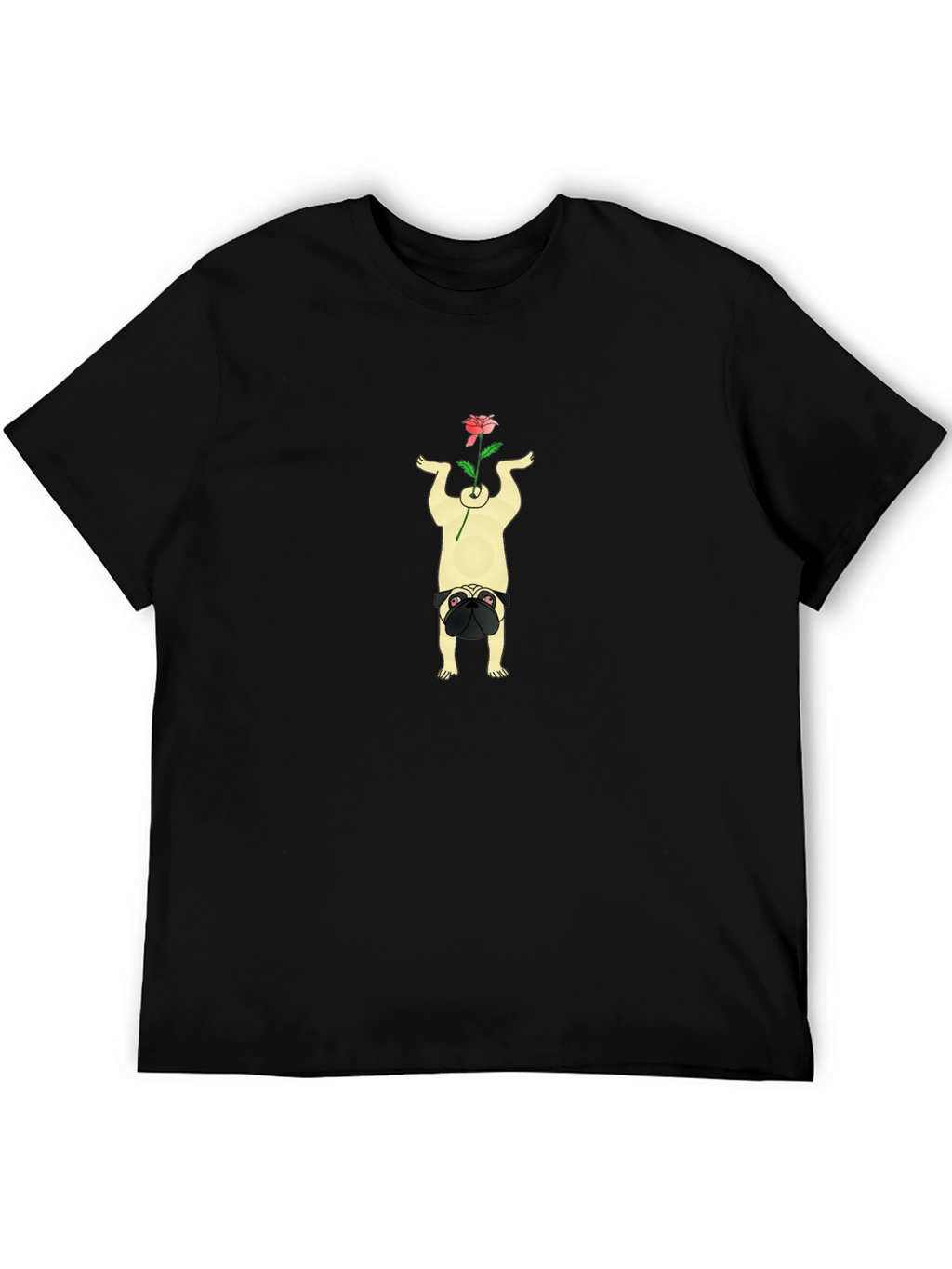 Pug Yoga Pose Rose Graphic Tee - Black