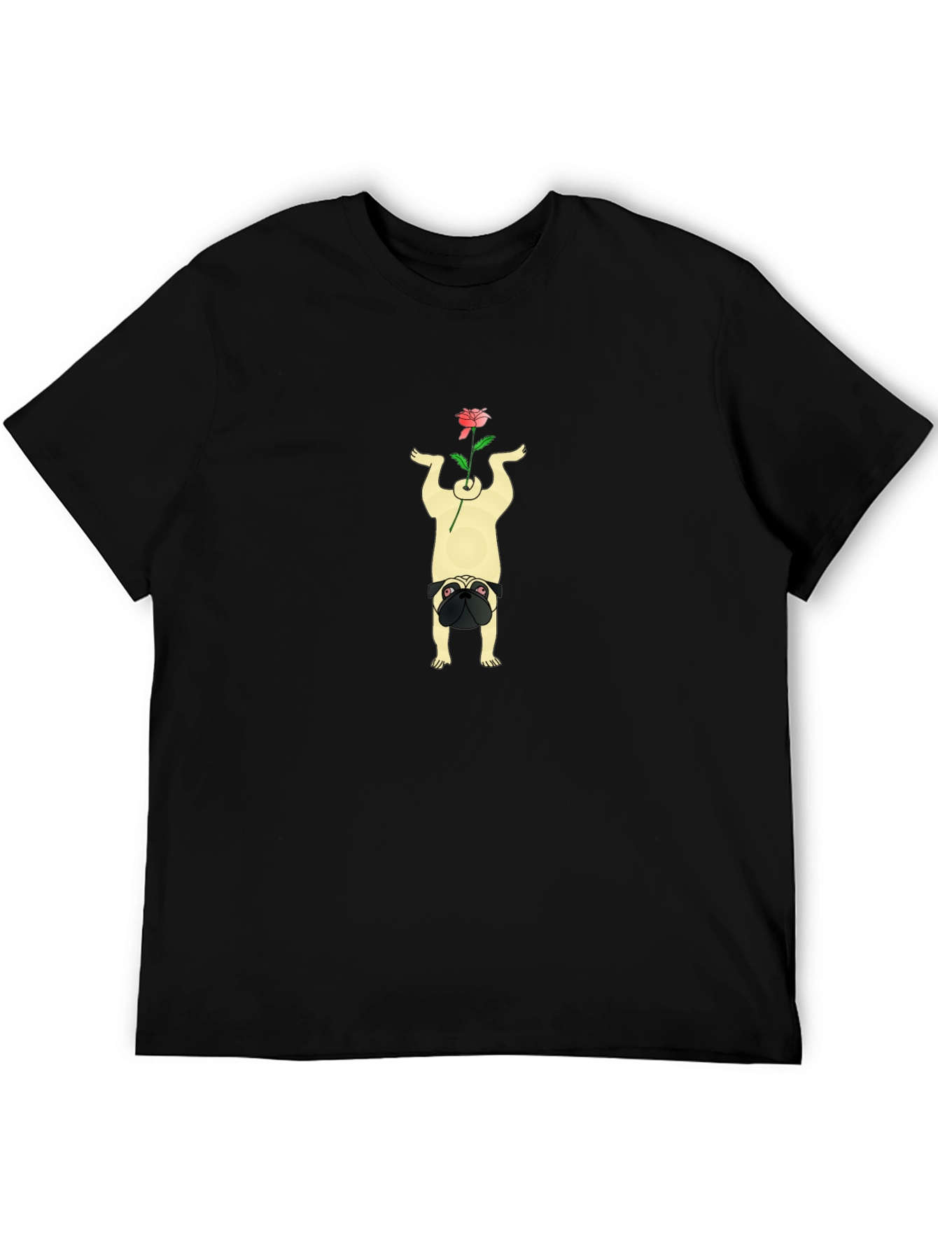 Pug Yoga Pose Rose Graphic Tee - Black