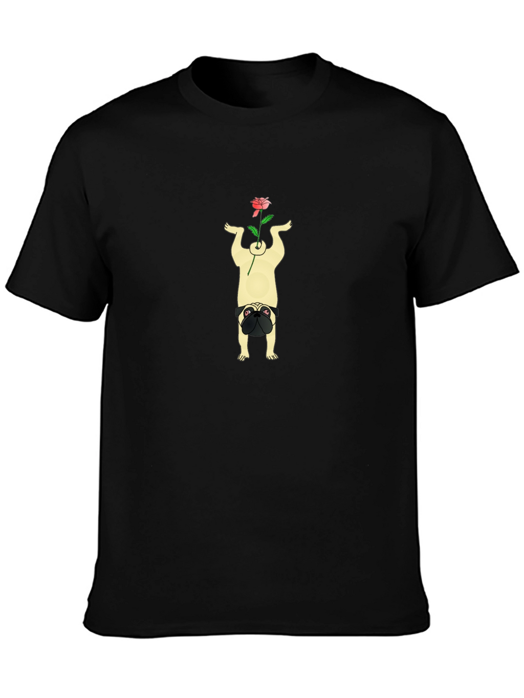 Pug Yoga Pose Rose Graphic Tee - Black