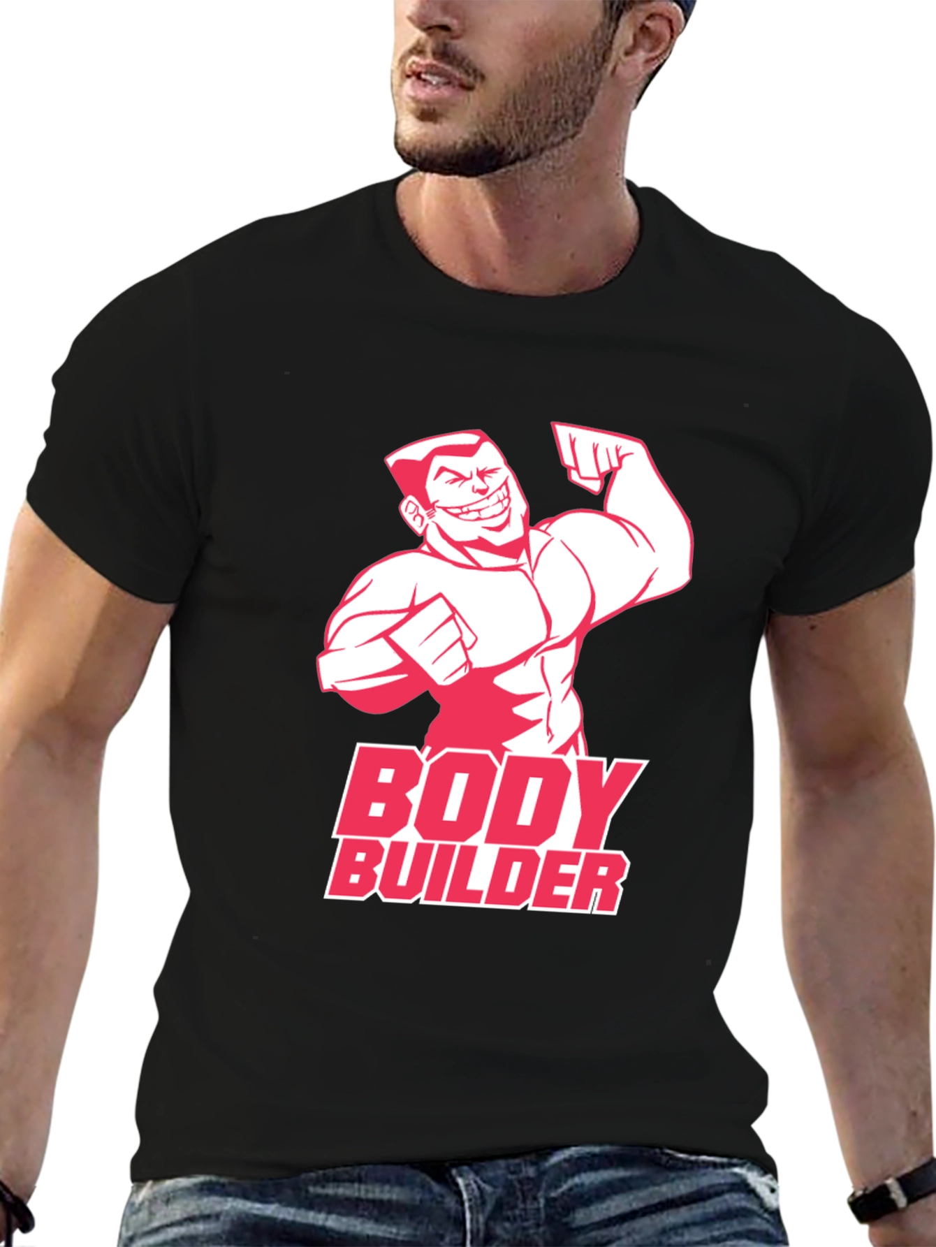 Bodybuilder Graphic Tee - Black Cotton Gym T-Shirt
