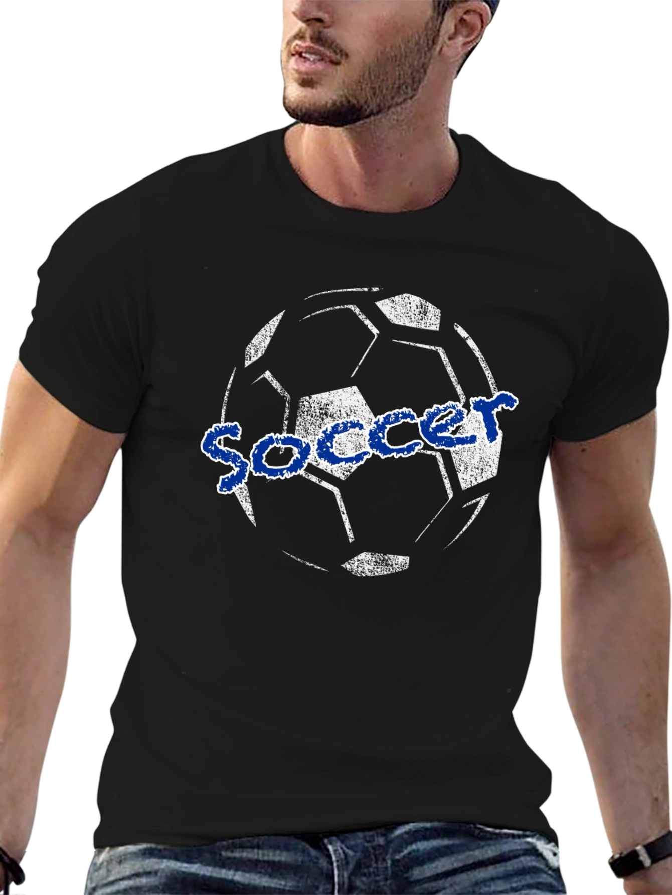 Soccer Ball Graphic Tee - Black Cotton T-Shirt