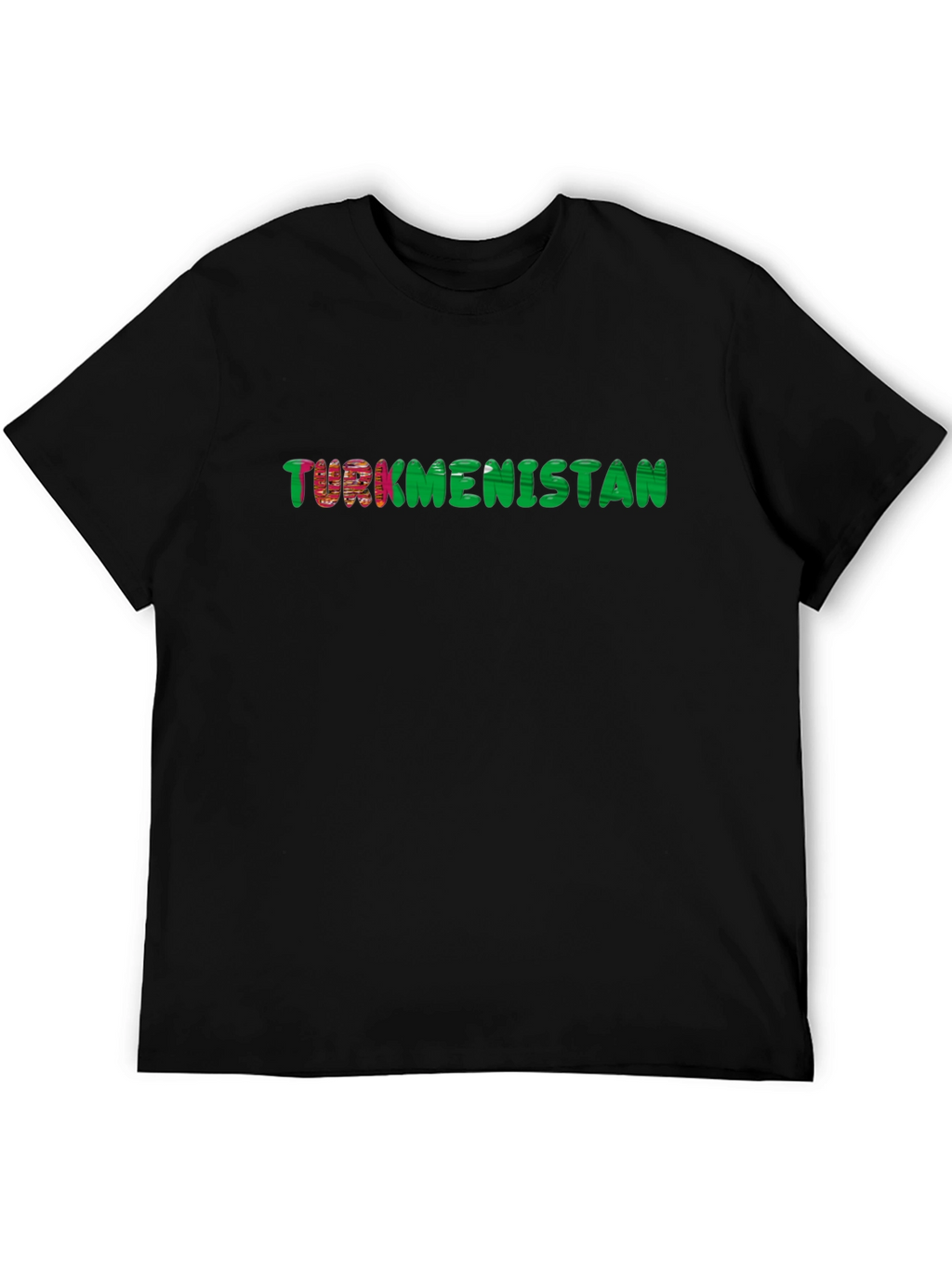 Turkmenistan Flag Text T-Shirt - Black Cotton Tee
