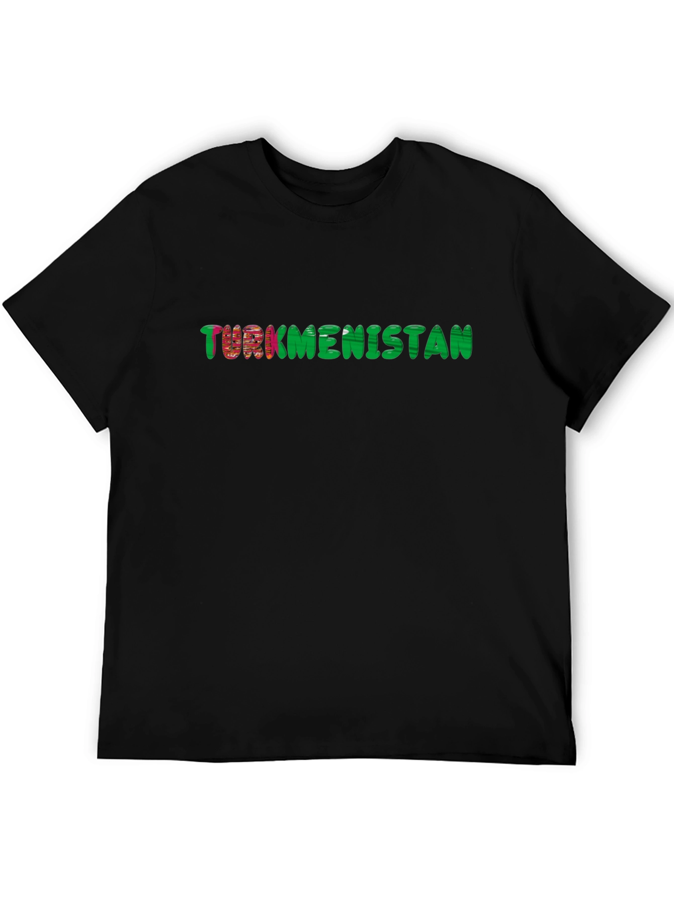 Turkmenistan Flag Text T-Shirt - Black Cotton Tee
