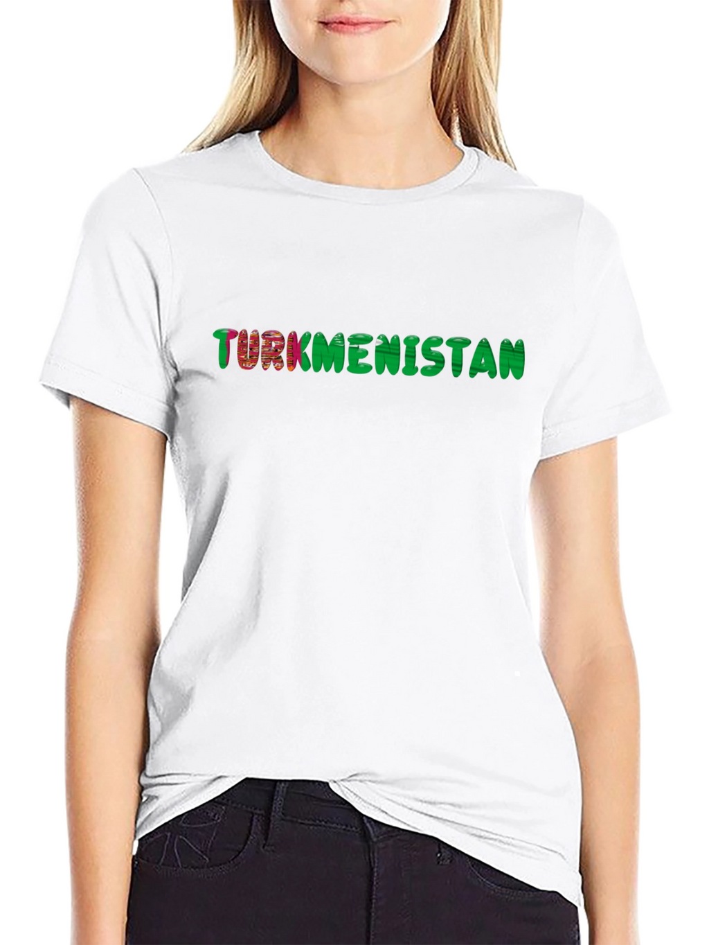 Turkmenistan Flag Text T-Shirt - Black Cotton Tee