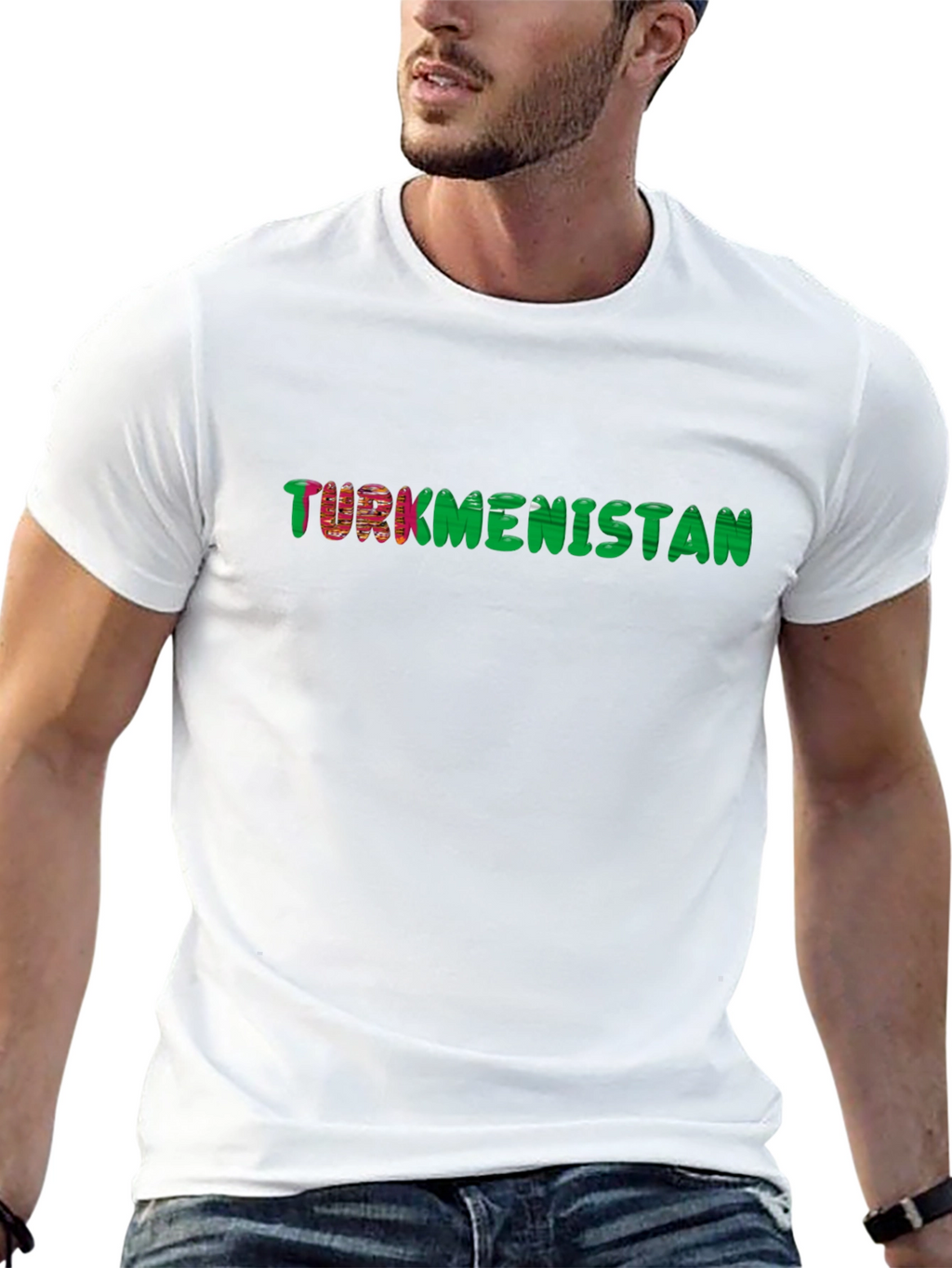 Turkmenistan Flag Text T-Shirt - Black Cotton Tee