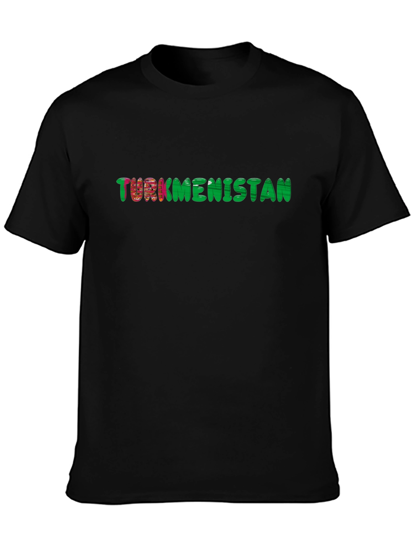 Turkmenistan Flag Text T-Shirt - Black Cotton Tee