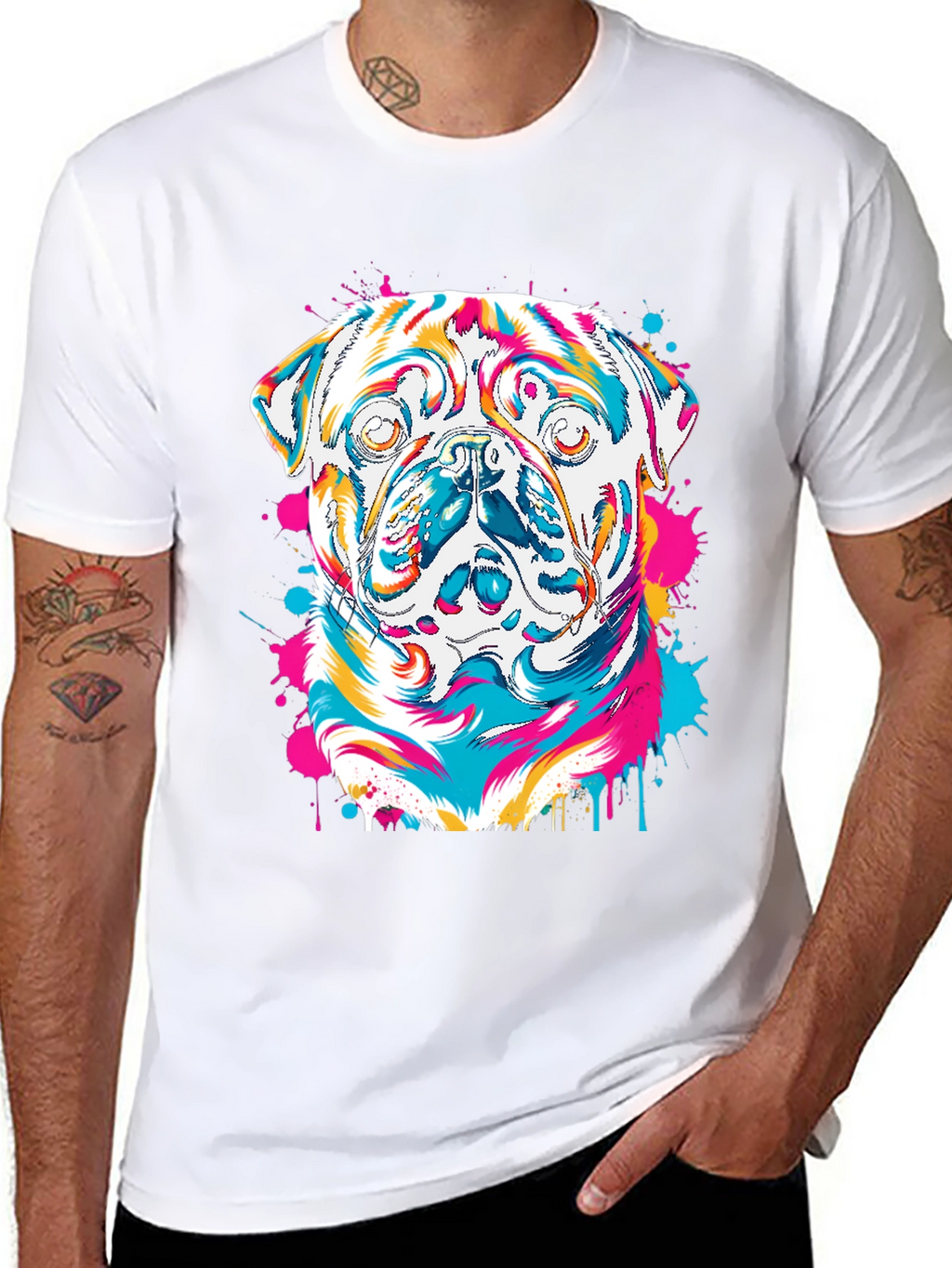 Colorful Pug Graphic T-Shirt
