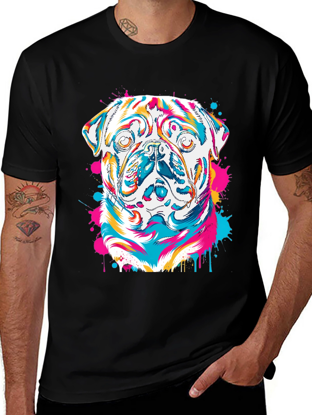 Colorful Pug Graphic T-Shirt