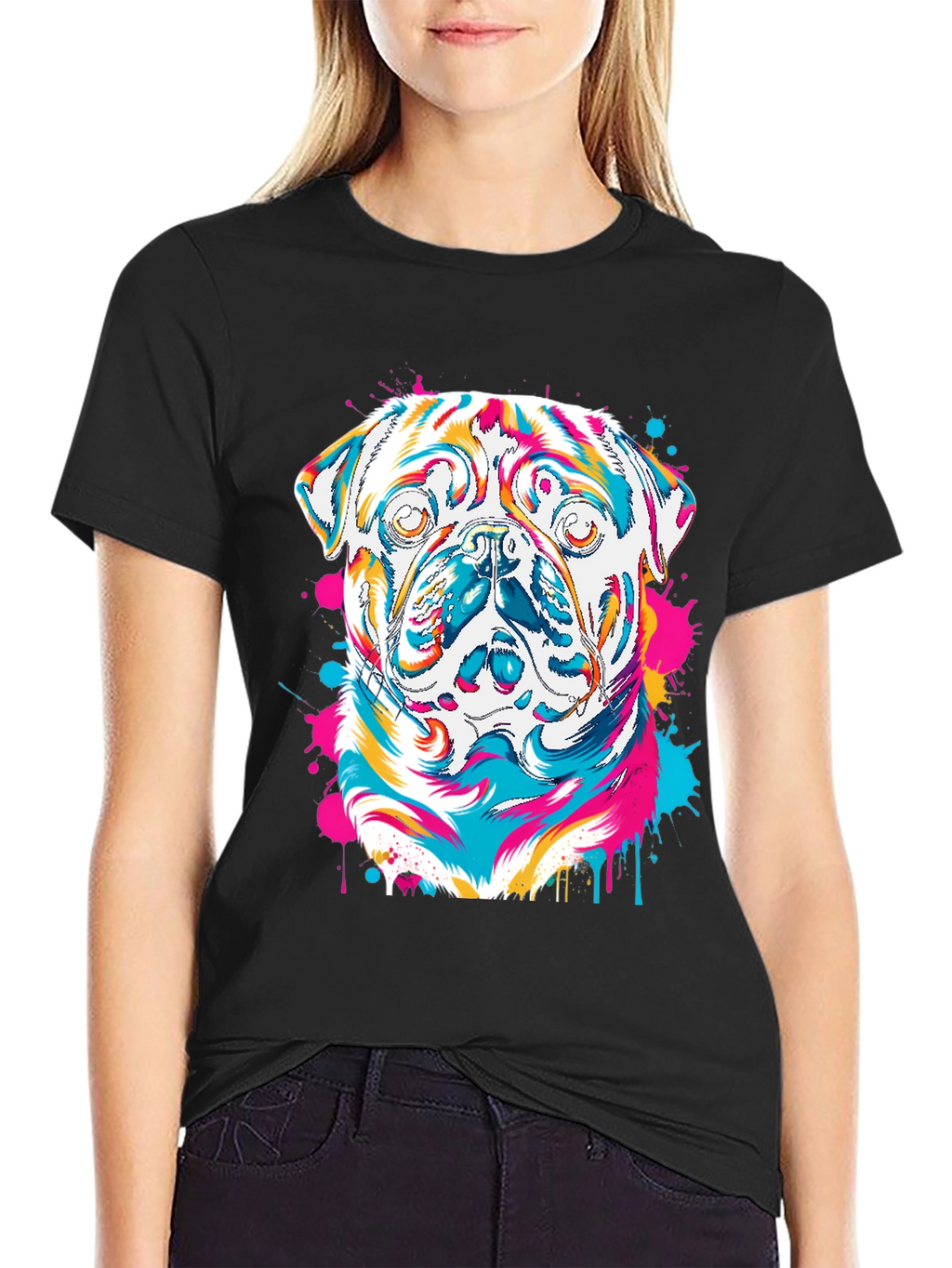 Colorful Pug Graphic T-Shirt