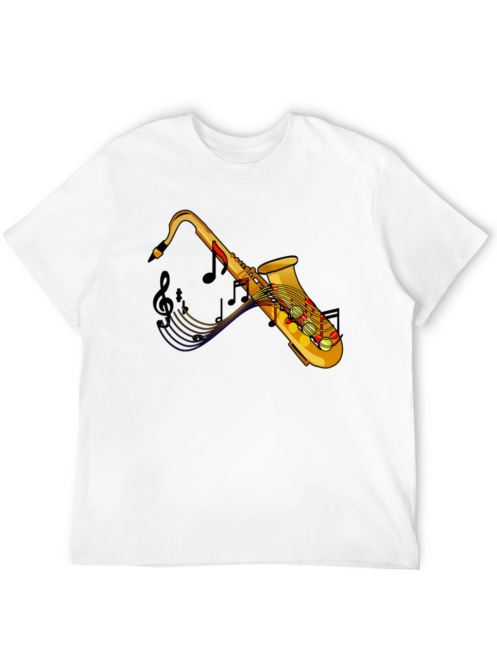 Saxophone Music Notes Graphic Black T-Shirt
