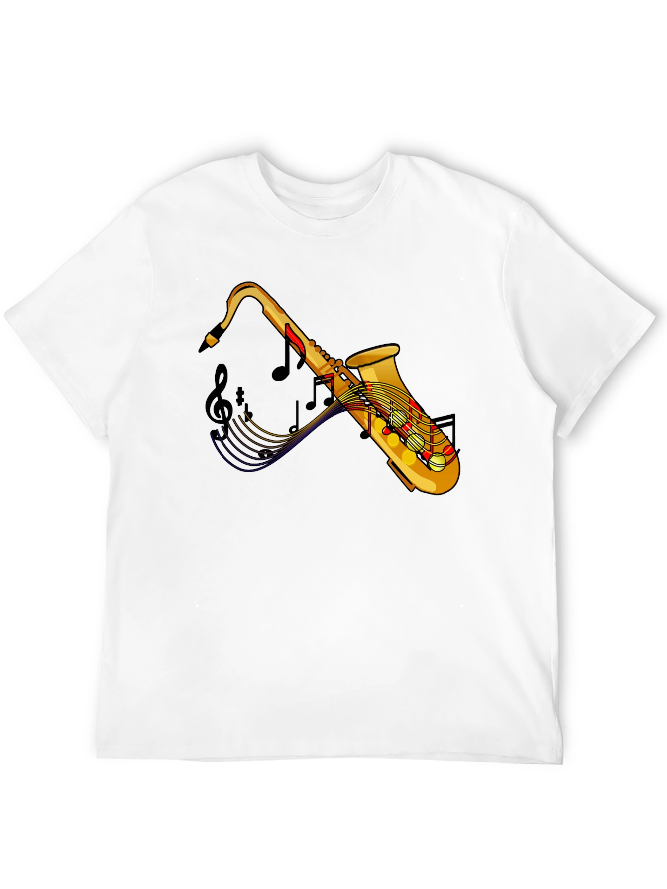 Saxophone Music Notes Graphic Black T-Shirt
