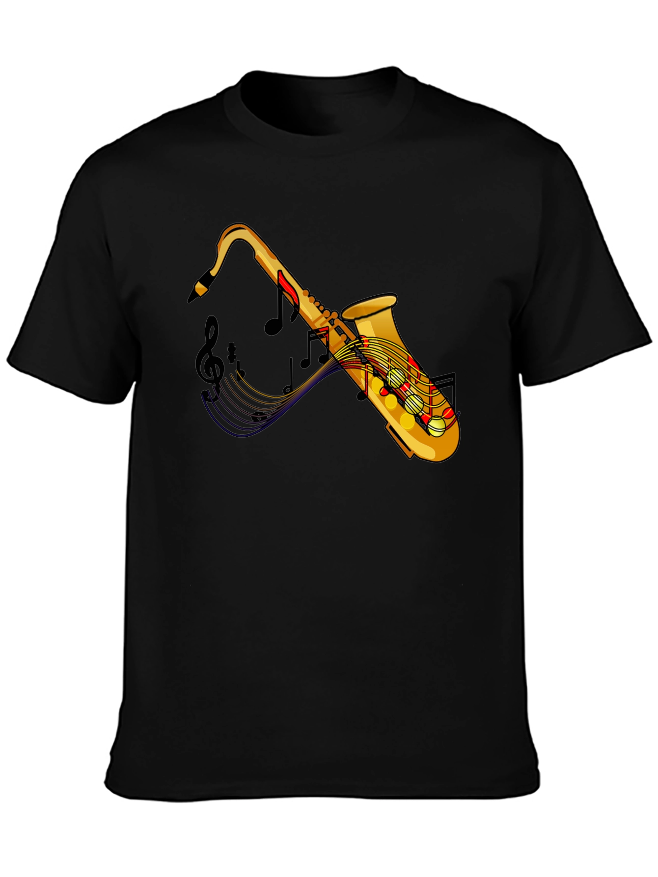 Saxophone Music Notes Graphic Black T-Shirt